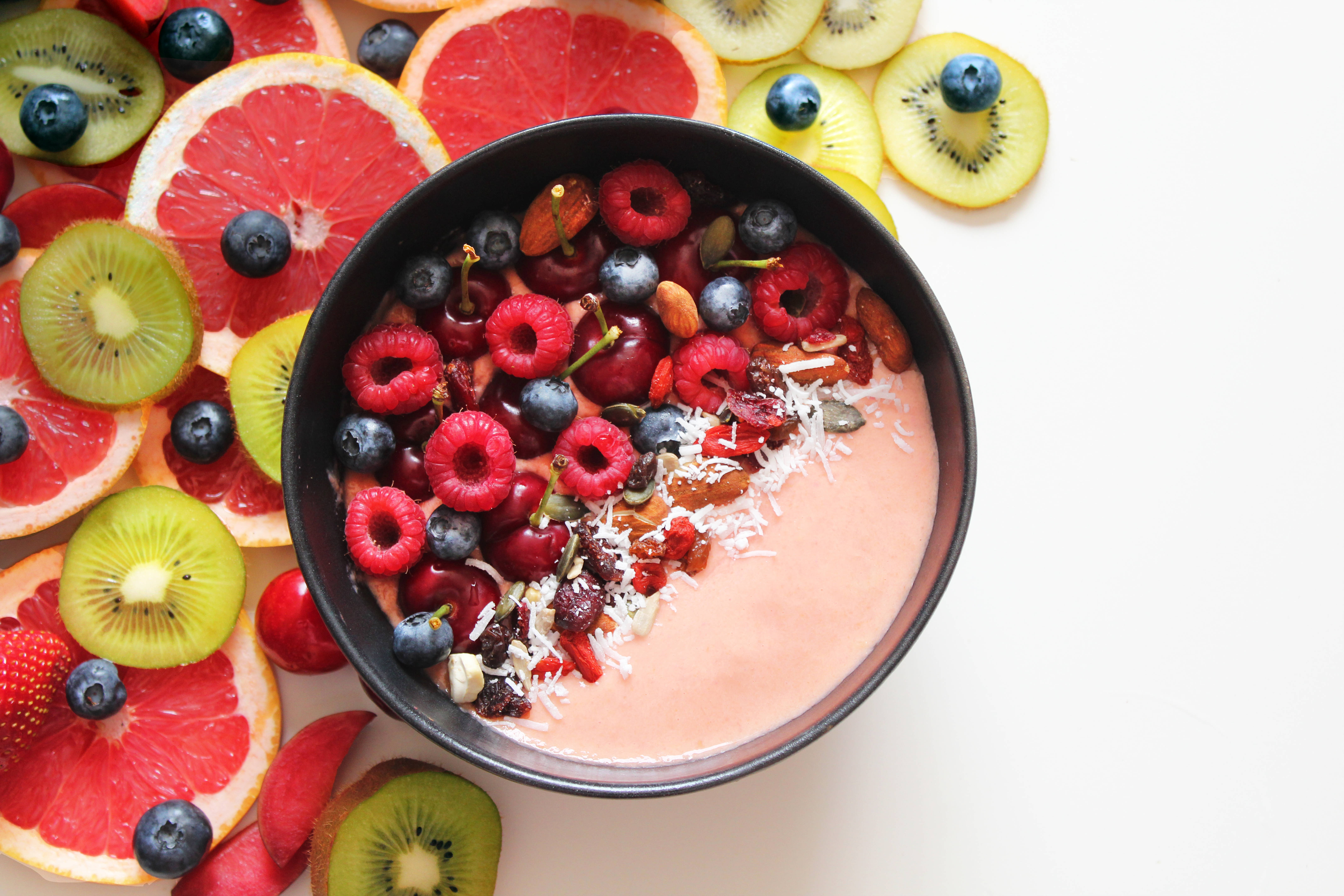 acai berry fruit bowl, raspberries, cherries, 5K Desktop Wallpaper