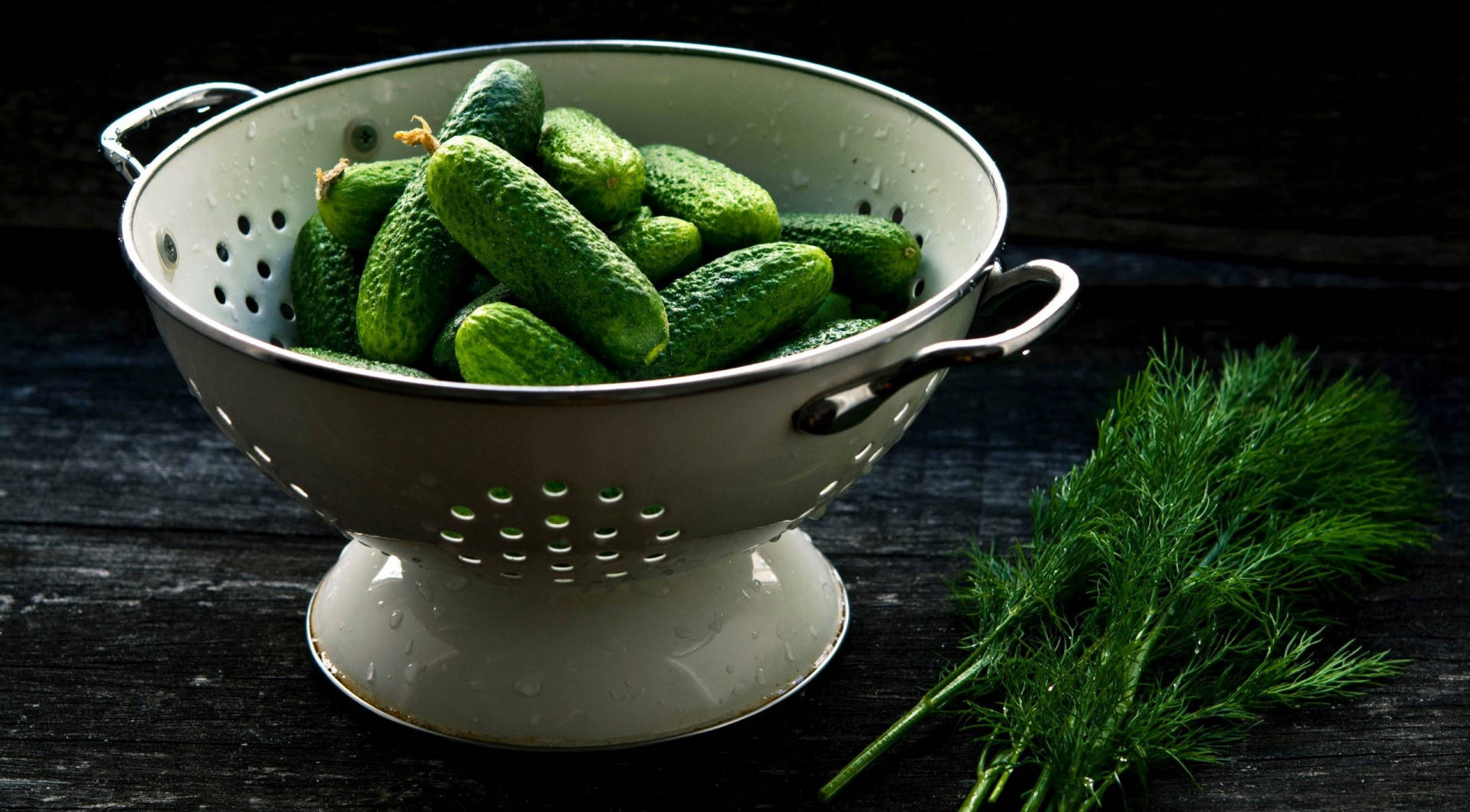 gherkins, colander, feathery dill, HD Desktop Wallpaper