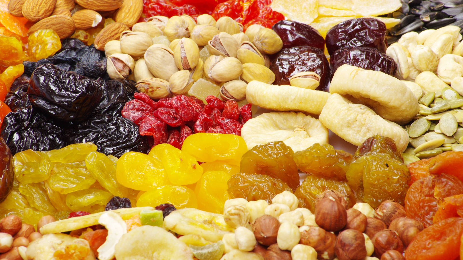 mixed dried fruits and nuts, currant, vibrant, Full HD Desktop Wallpaper