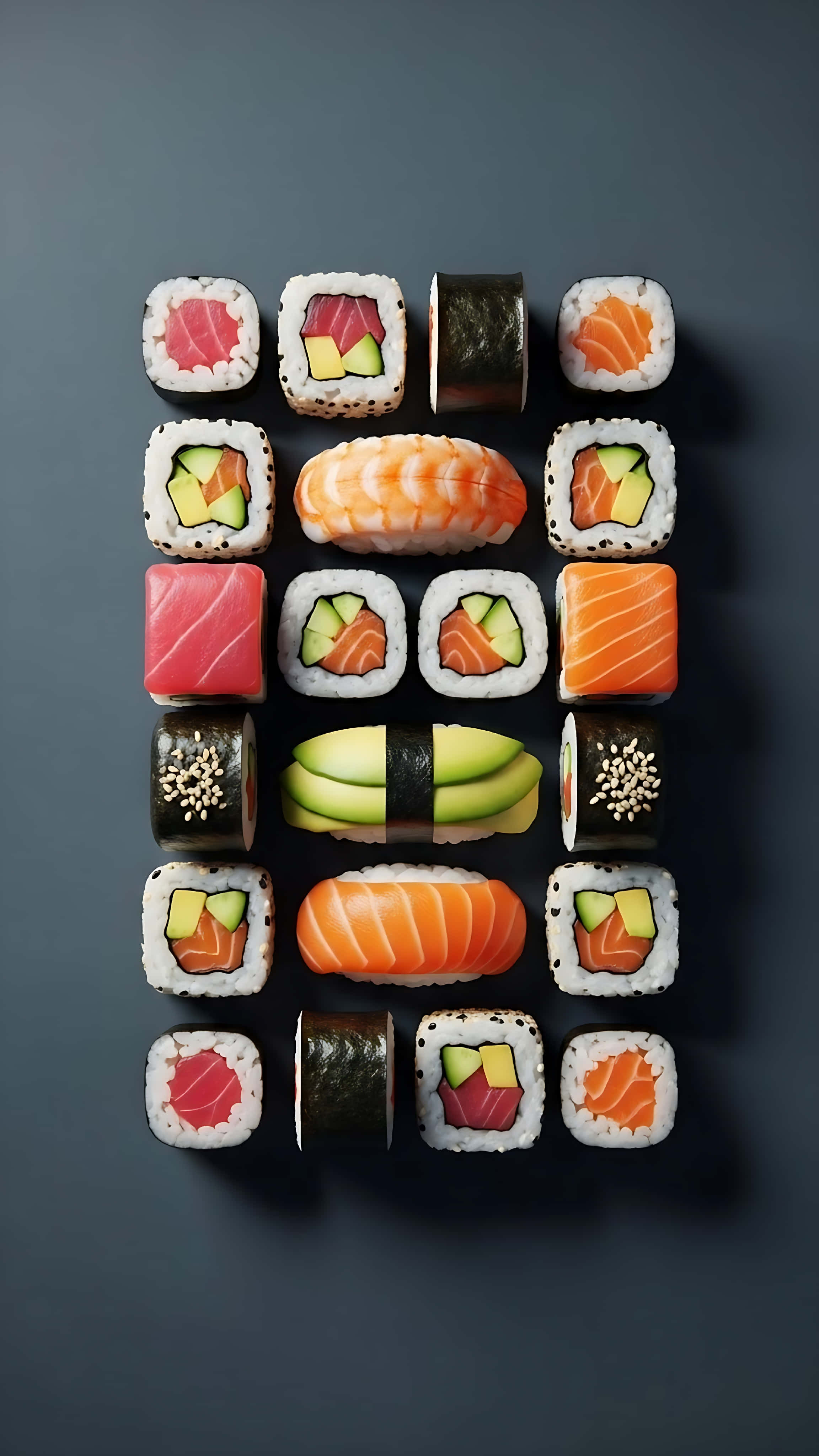 sushi platter, nigiri, maki rolls, 4K Phone Wallpaper