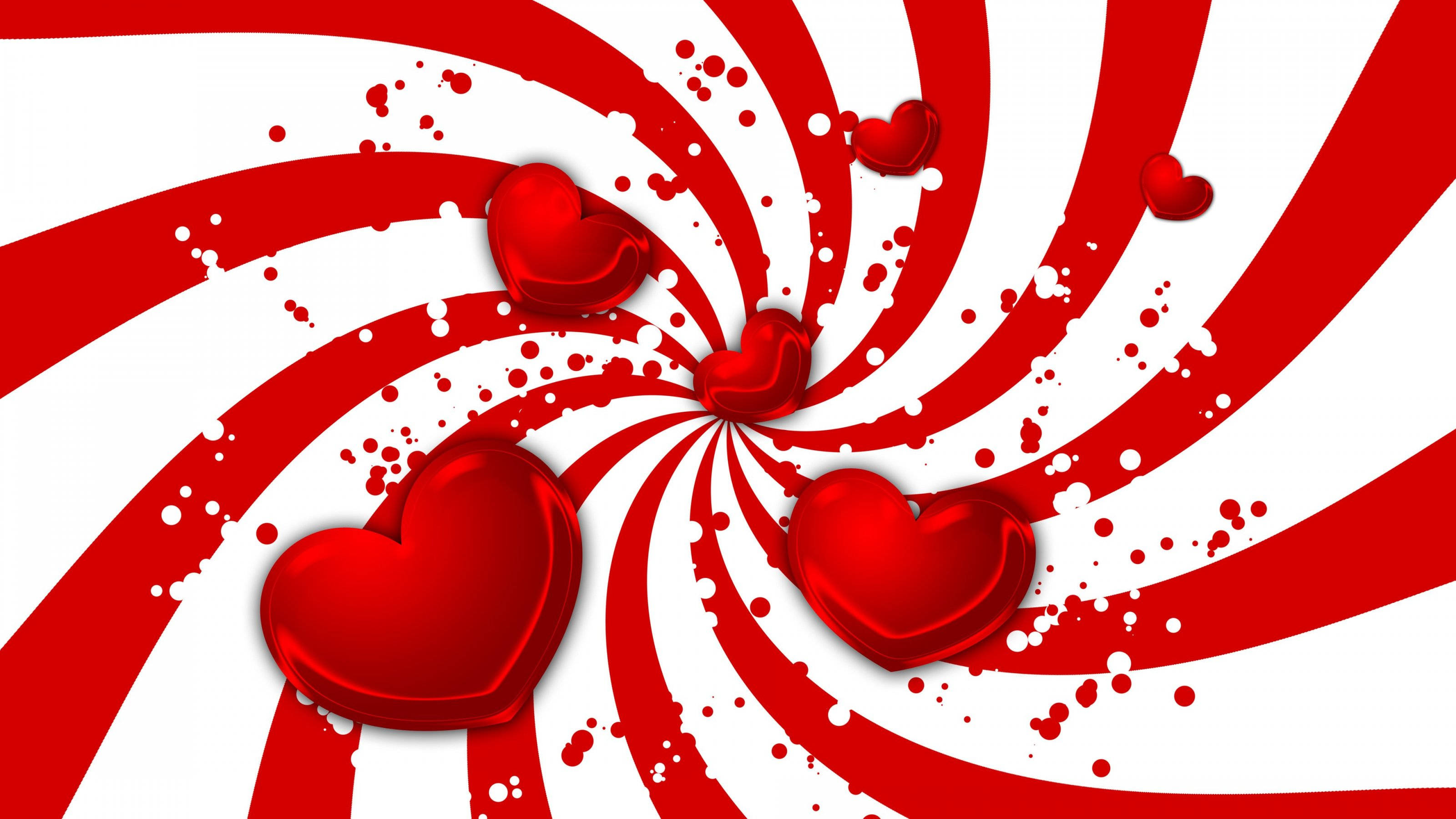 cute love heart whirlpool, vibrant red hearts, bold red and white spiral background, 2K Desktop Wallpaper