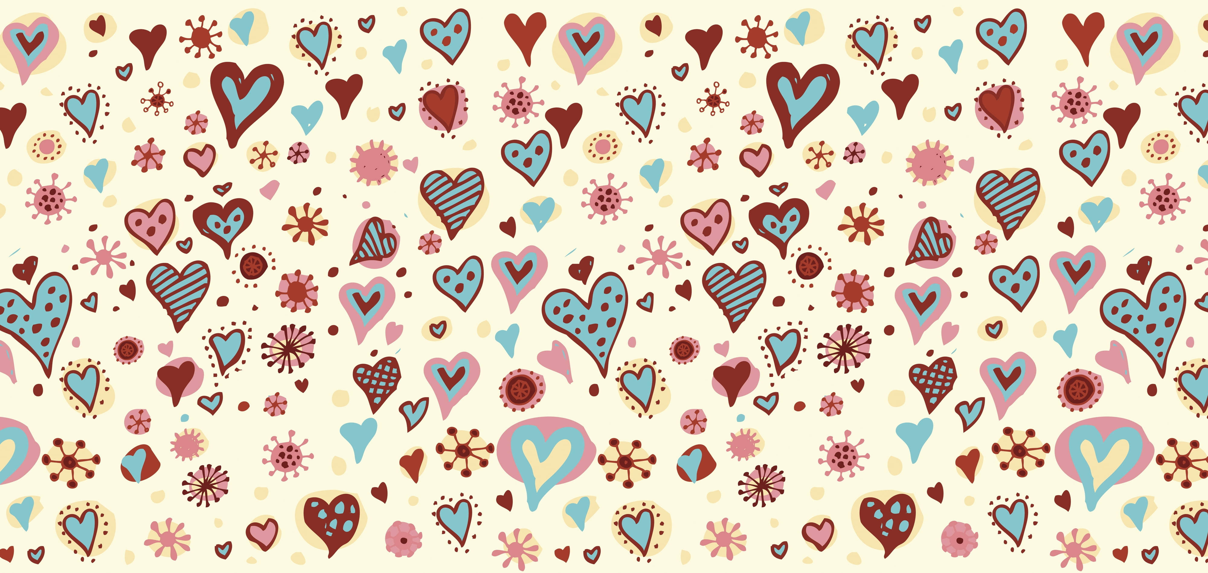 Heart Aesthetic, colorful hearts, floral motifs, 4K Desktop Wallpaper