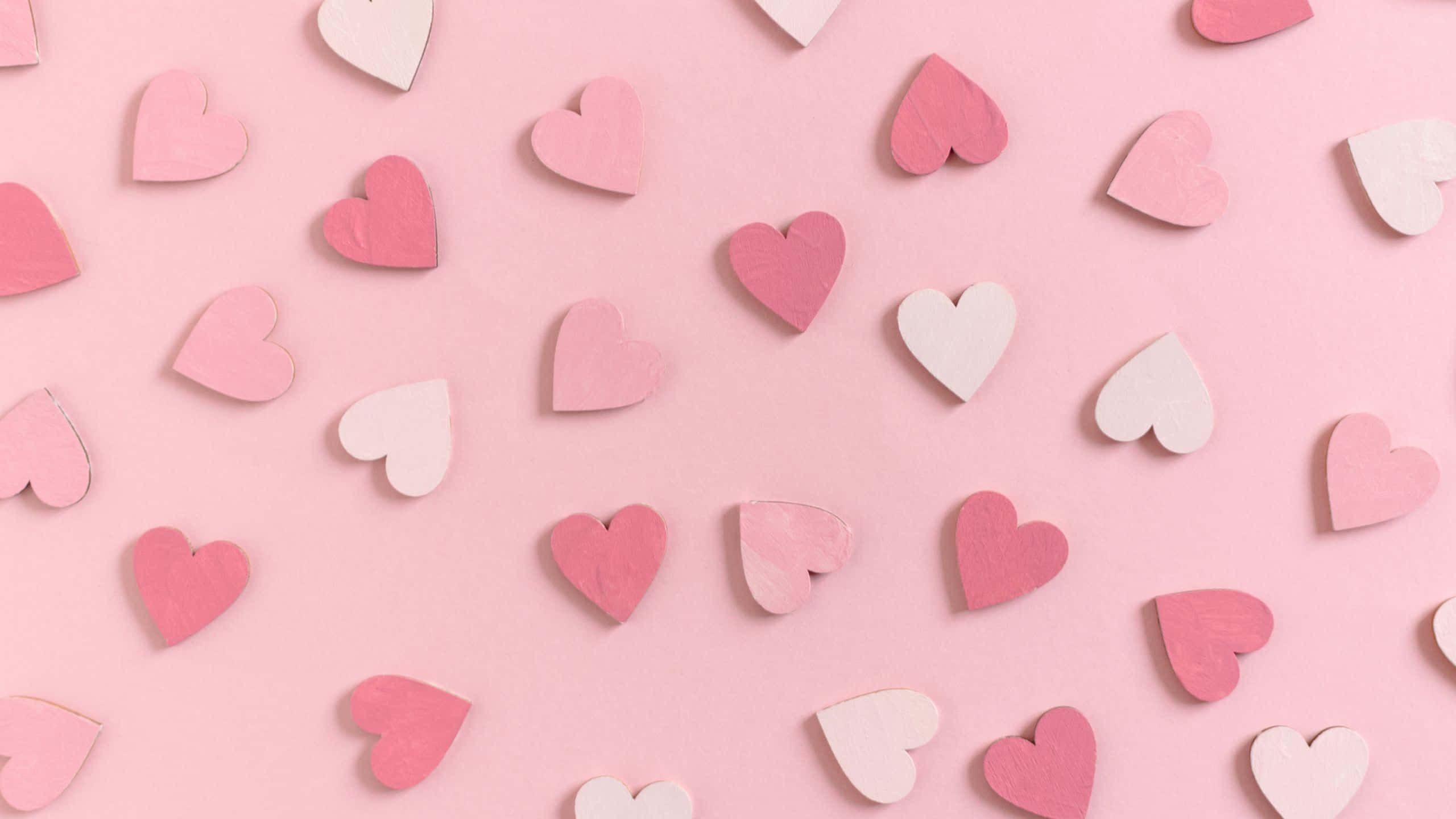 light pink, pastel pink, wooden hearts, 2K Desktop Wallpaper