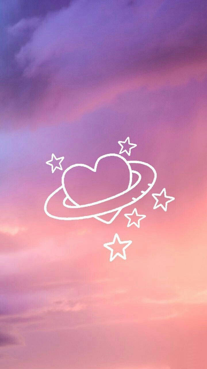 heart planet, rings, stars, HD Phone Wallpaper