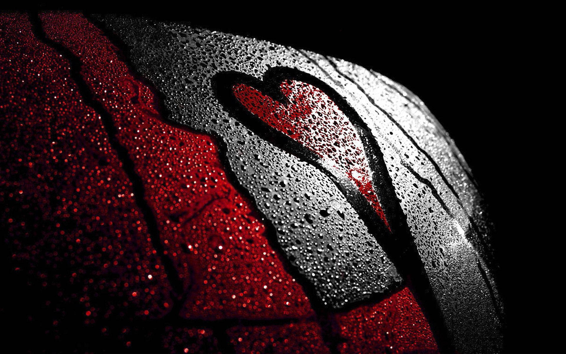 red glitter, water droplets, heart shape, Full HD Desktop Wallpaper