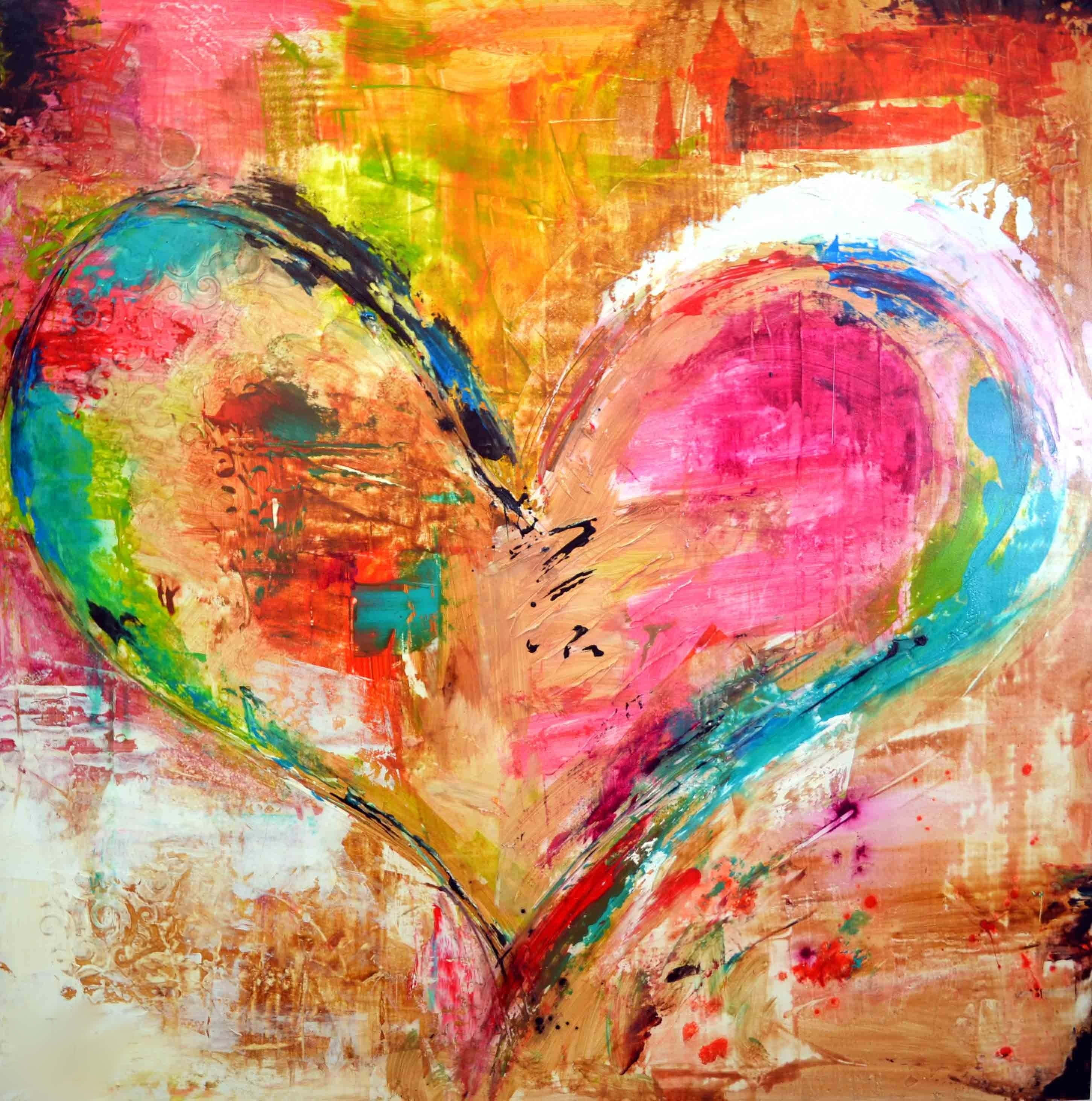 Heart Art, pink, green, 2K Phone Wallpaper