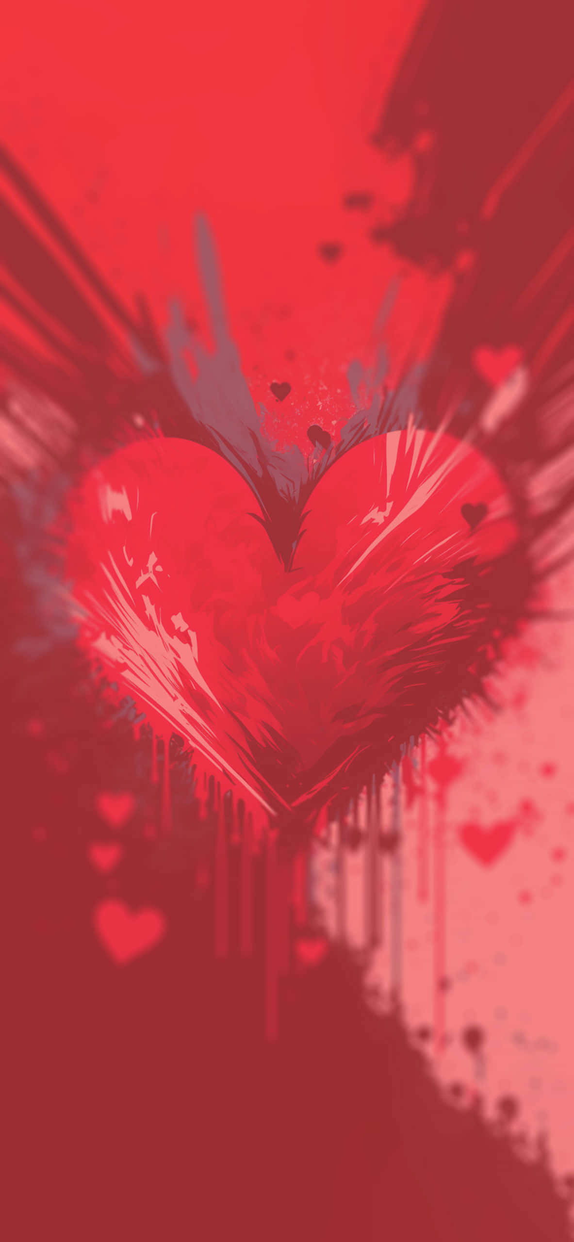 heart art, red heart, paint drips, 2K Phone Wallpaper