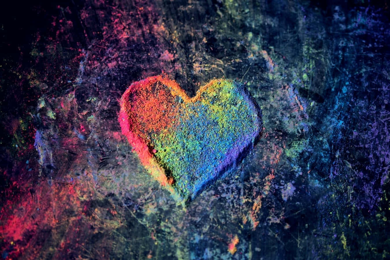 Heart Art, rainbow heart, colored powder, HD Desktop Wallpaper