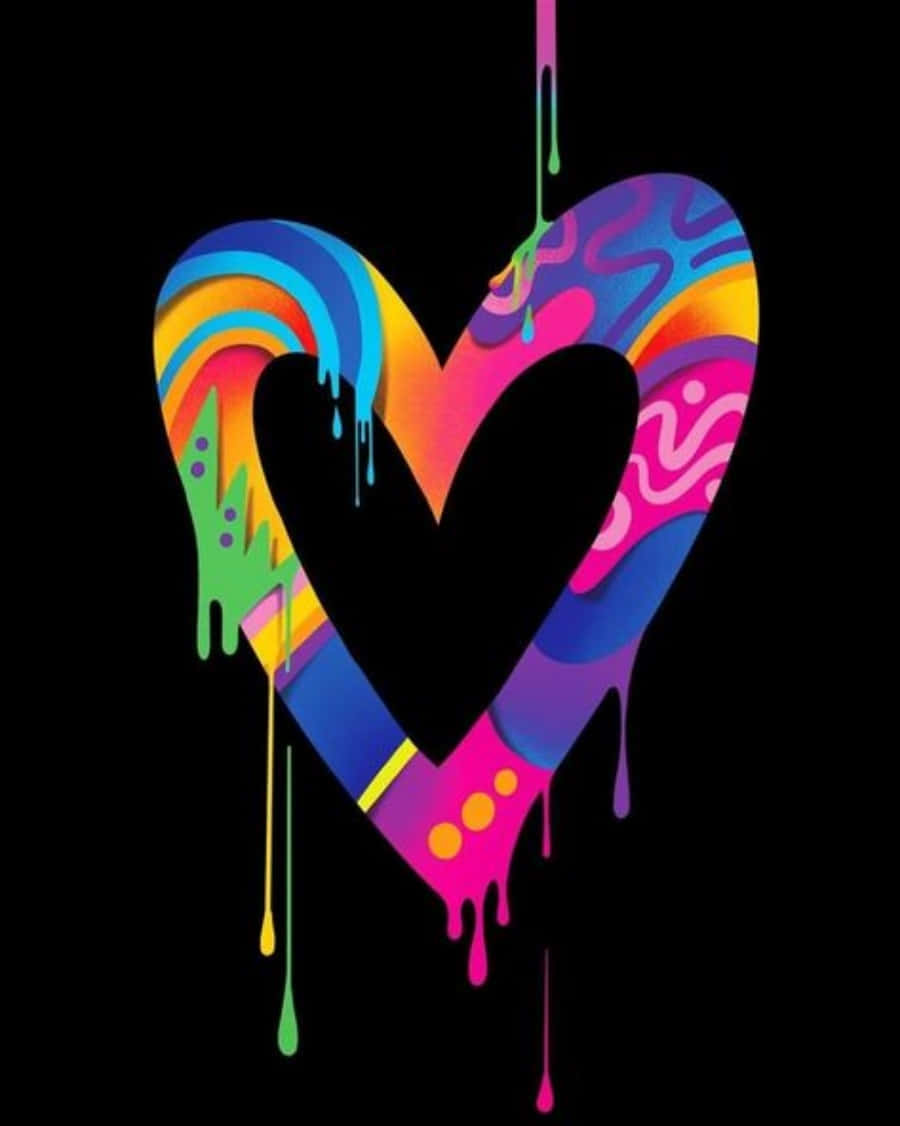 heart art, rainbow swirls, neon paint drips, SD Phone Wallpaper