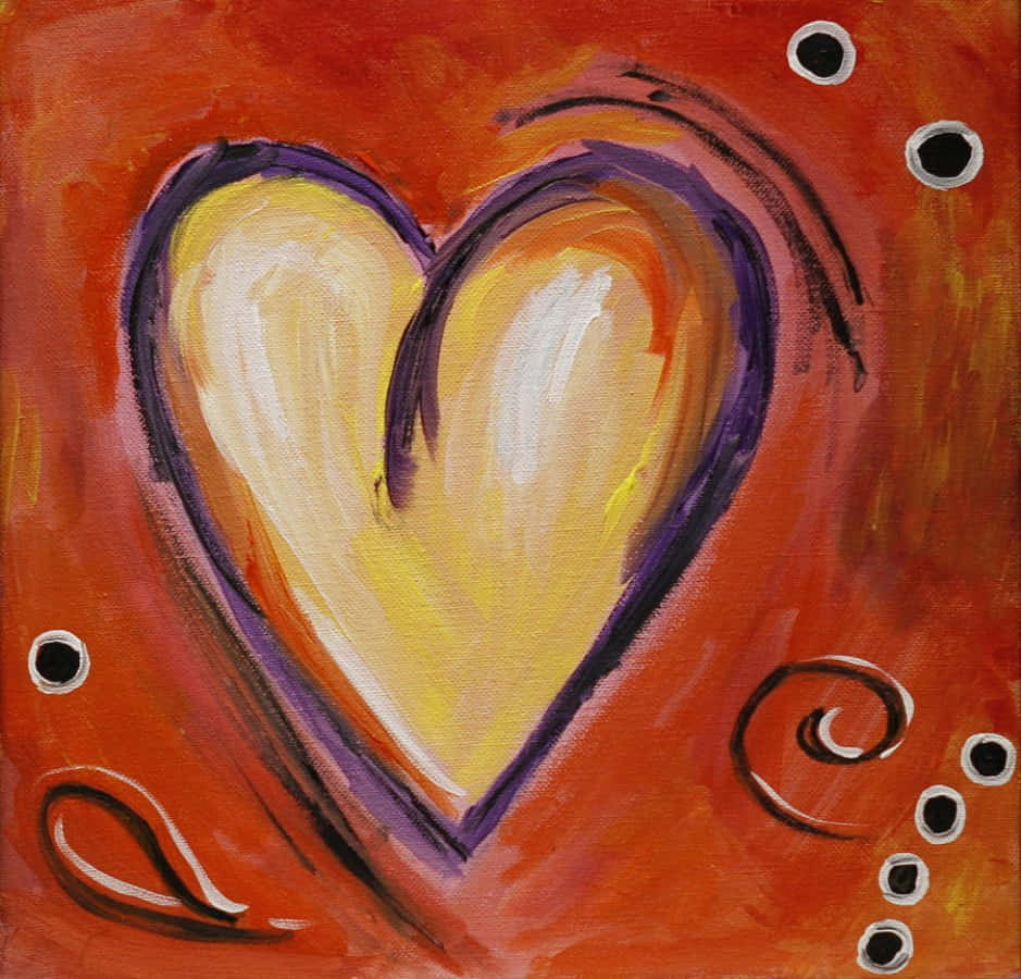 Heart Art, yellow heart, purple outline, SD Desktop Wallpaper