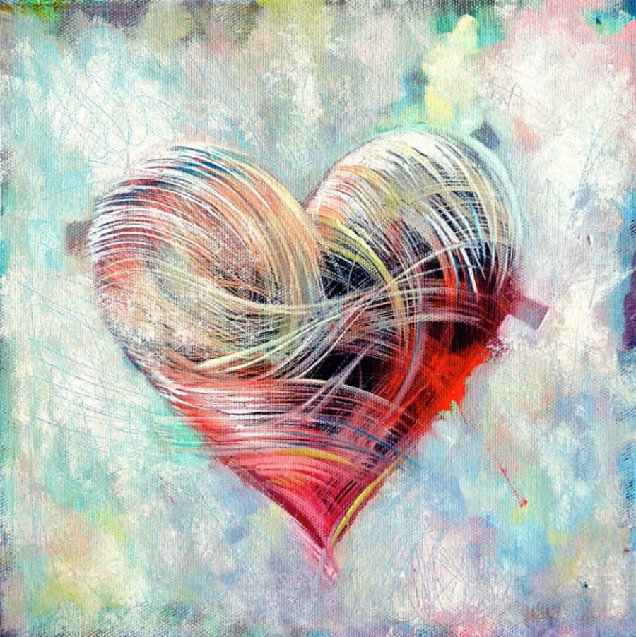 heart art, red yellow and blue, textured light blue background, SD Phone Wallpaper