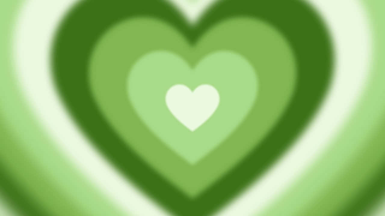 green heart aura, concentric heart shapes, shades of green, HD Desktop Wallpaper