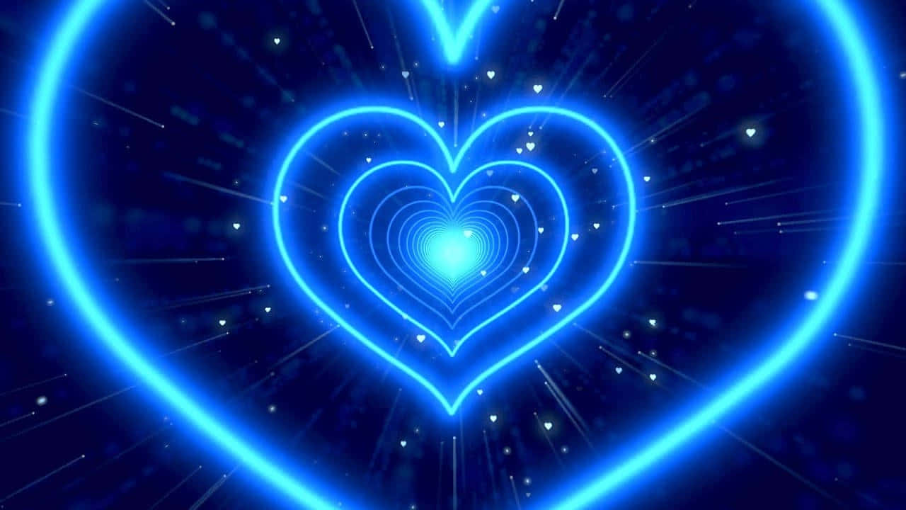blue heart aura, glowing blue neon heart tunnel, concentric rings, HD Desktop Wallpaper