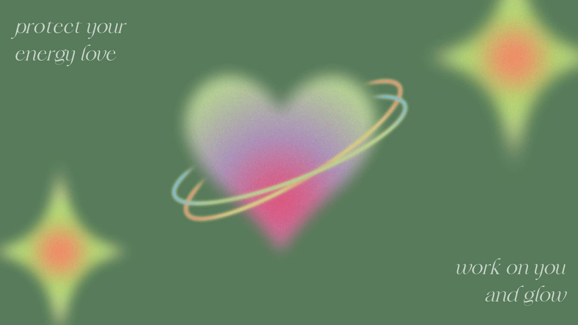 Heart Aura Energy Love Glow, soft green background, glowing multicolored heart, Full HD Desktop Wallpaper