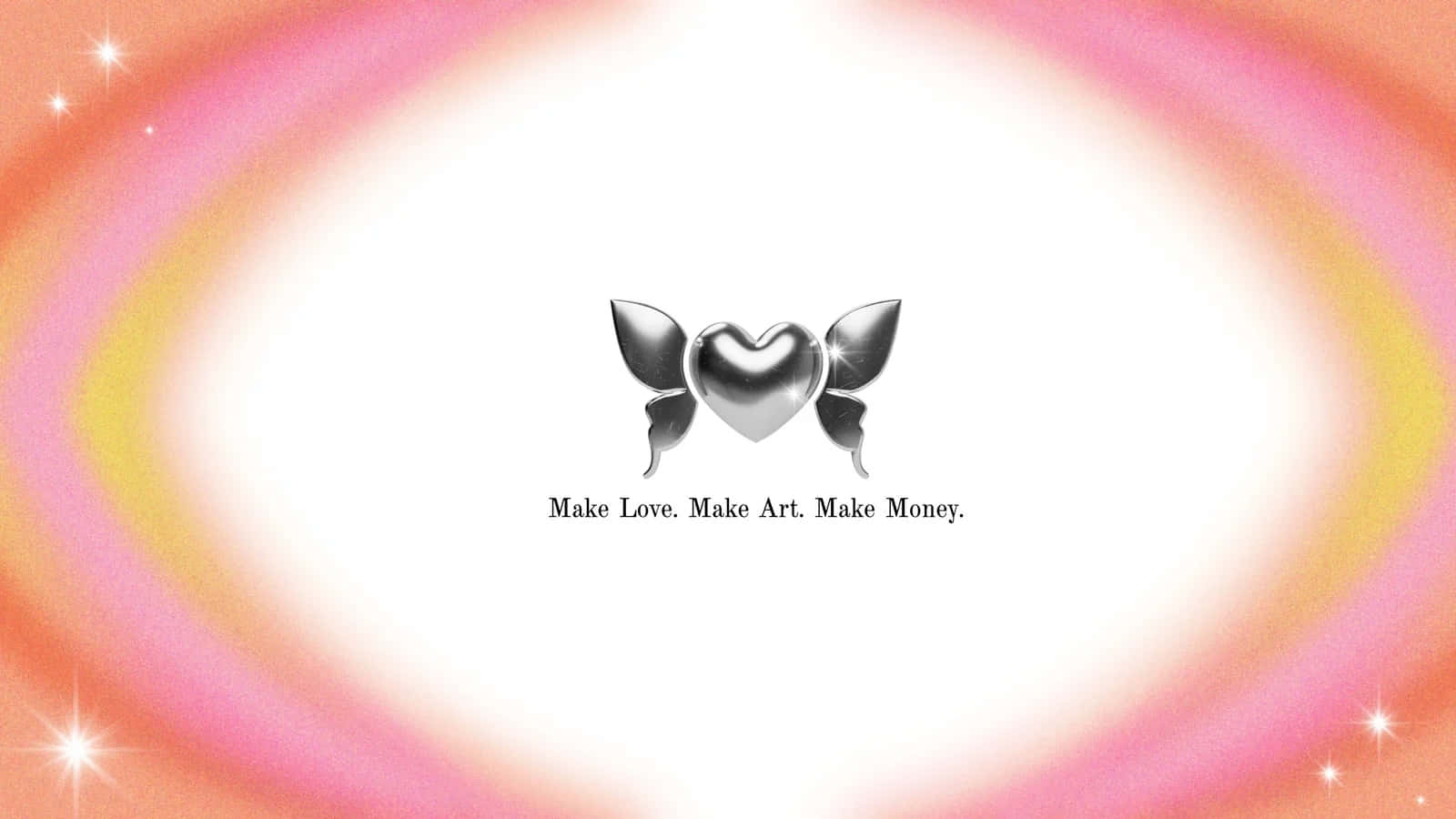 Heart Aura, silver heart with wings, radiant pink and yellow gradient, HD Desktop Wallpaper
