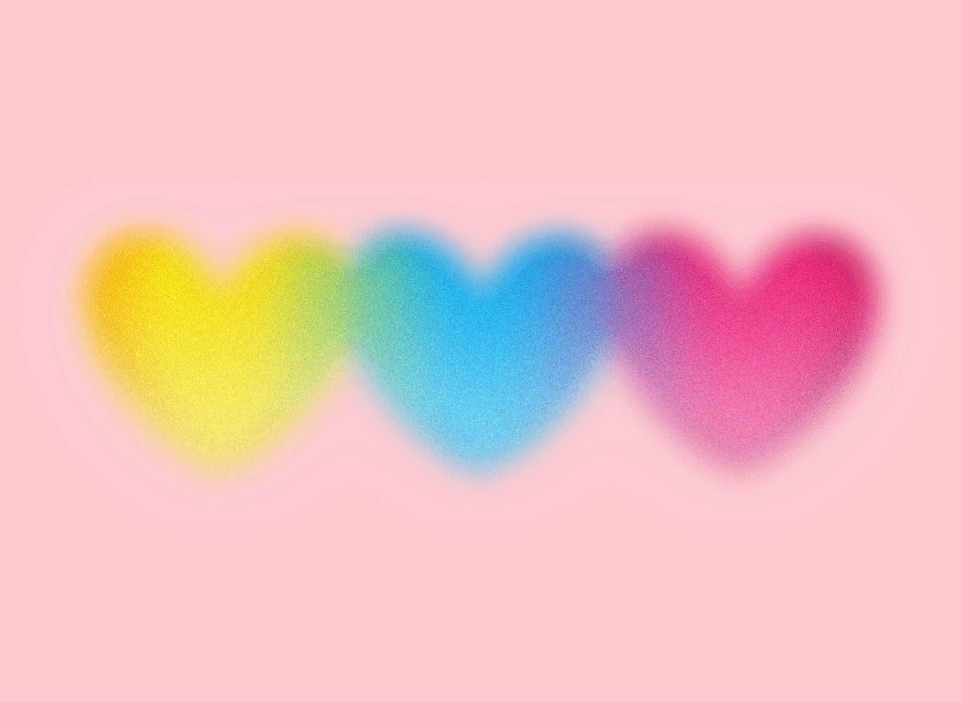 Colorful Heart Aurason, pink background, yellow hearts, Full HD Desktop Wallpaper