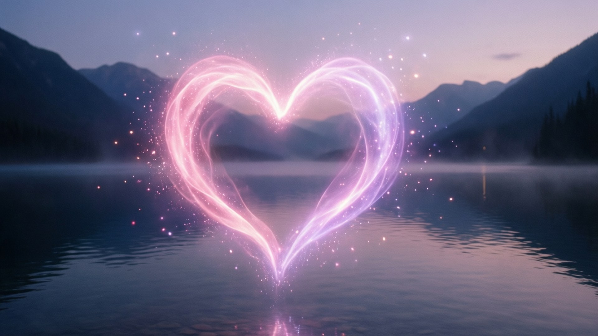 Twilight Heart Aura, glowing heart aura, serene lake scene, Full HD Desktop Wallpaper