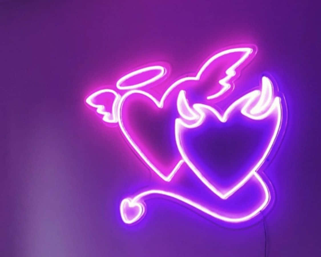 neon lights, Tumblr laptop, two hearts, SD Desktop Wallpaper