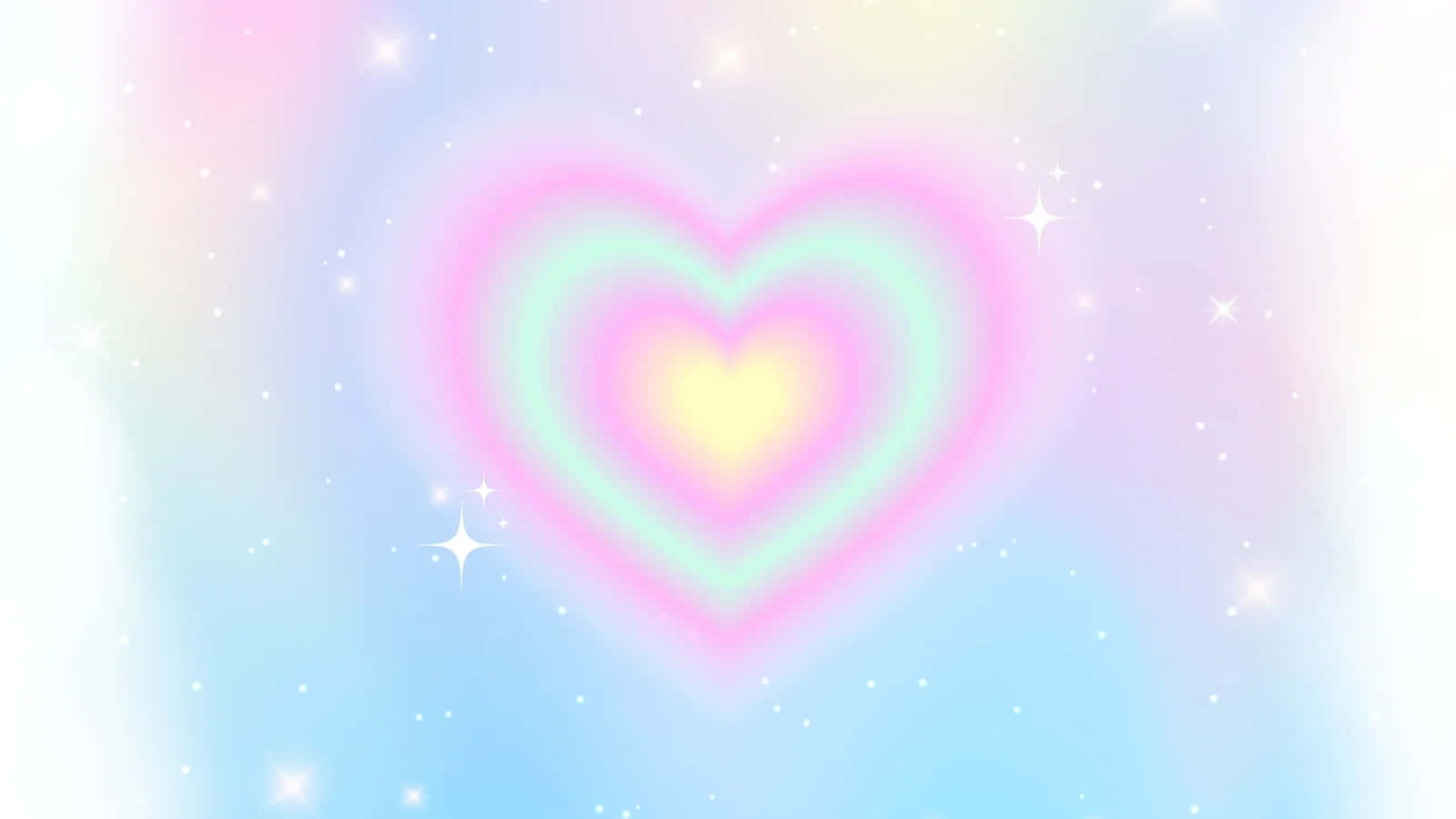 Radiant Heart Aura Background, glowing multicolored heart, concentric pastel rings, HD Desktop Wallpaper