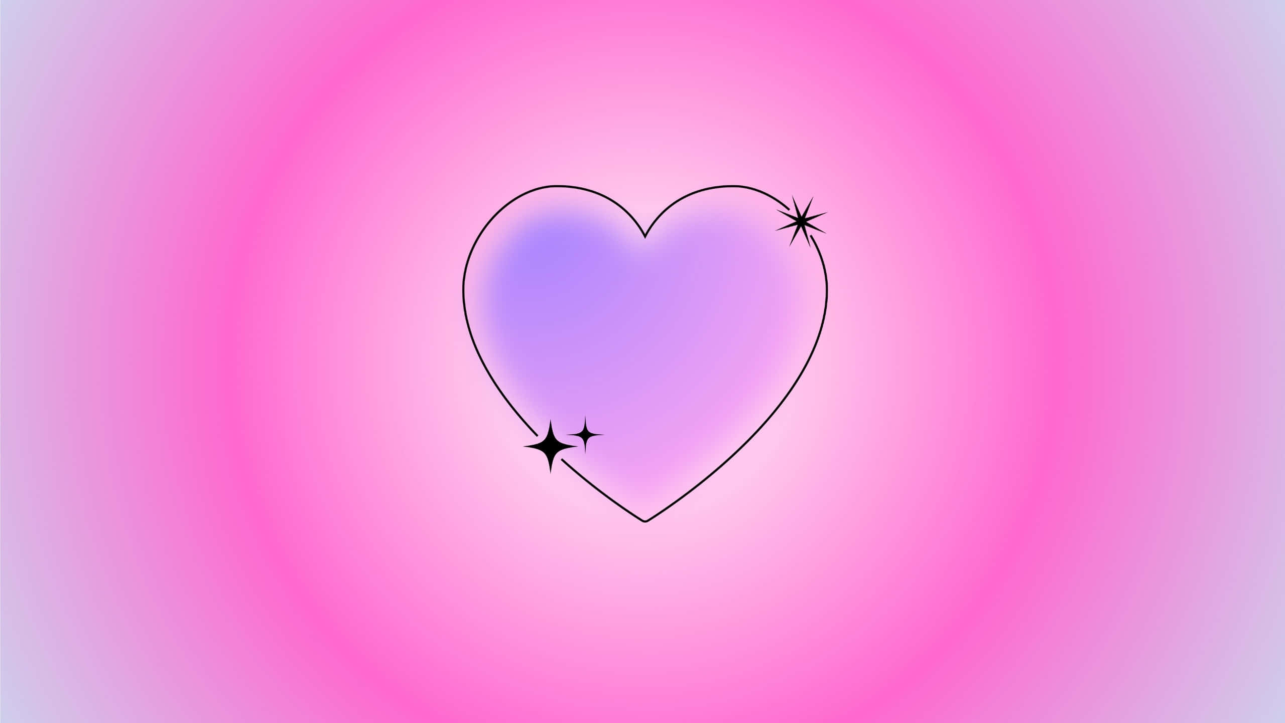 Radiant Heart Aura, minimalist outlined heart, sparkles, 2K Desktop Wallpaper