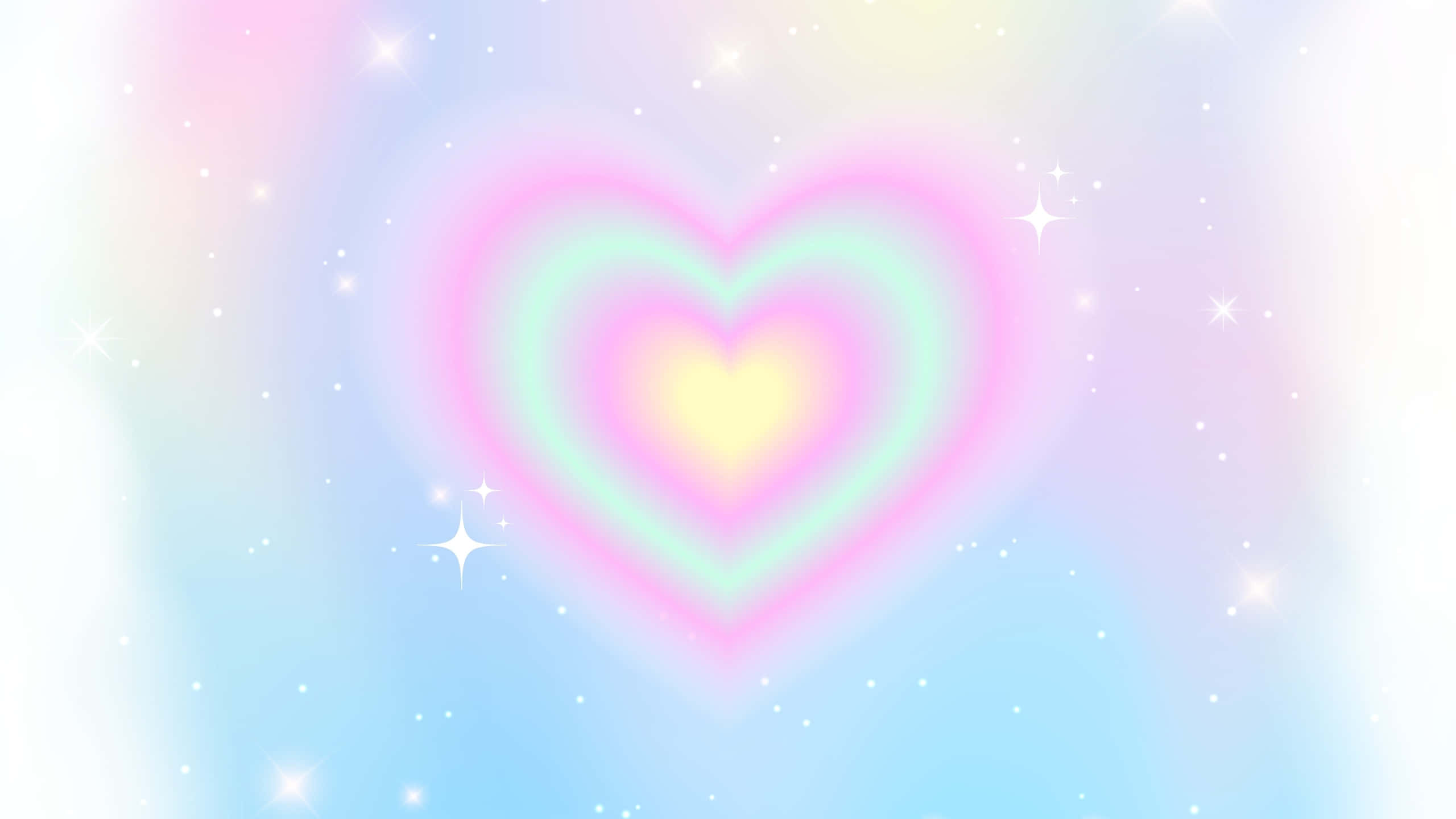 Radiant Heart Aura Background, glowing multicolored heart, soft pastel light, 2K Desktop Wallpaper