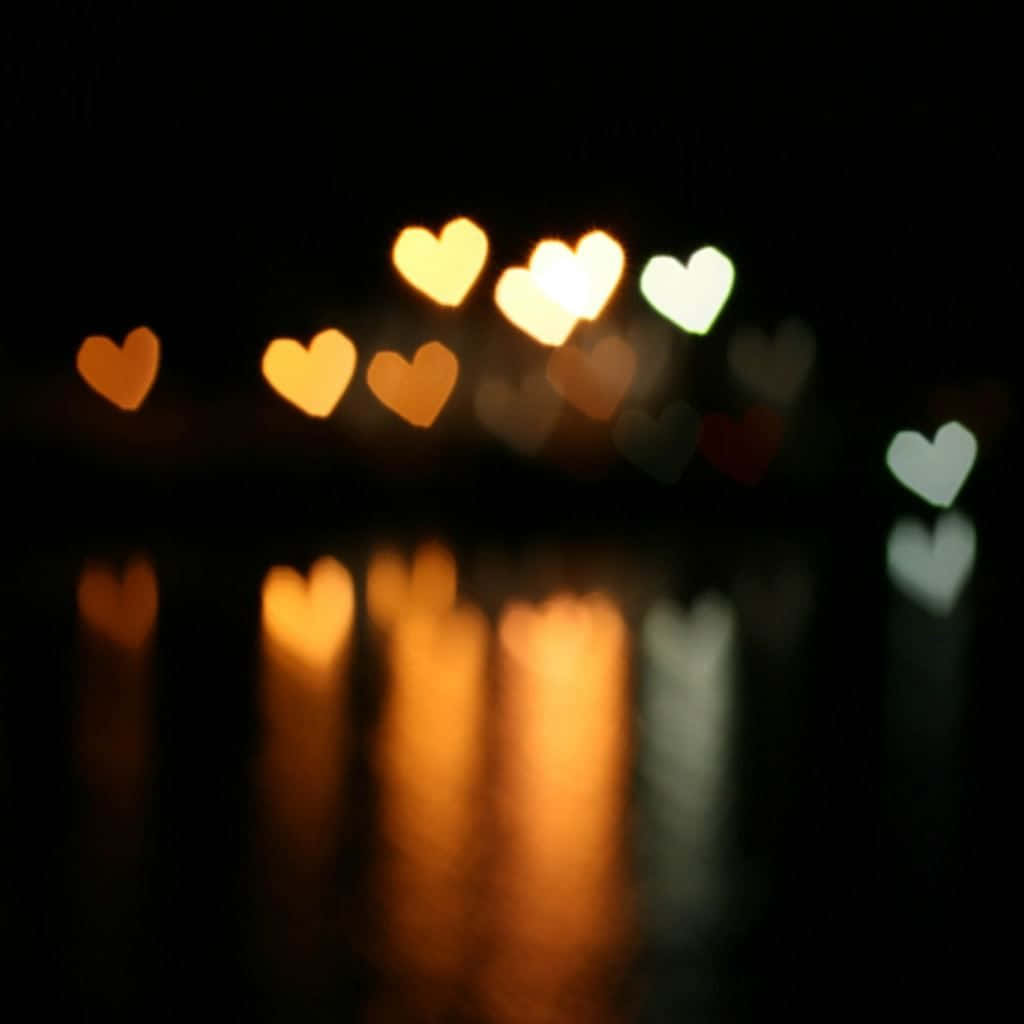 orange heart, dark water surface, bokeh lights, SD Desktop Wallpaper