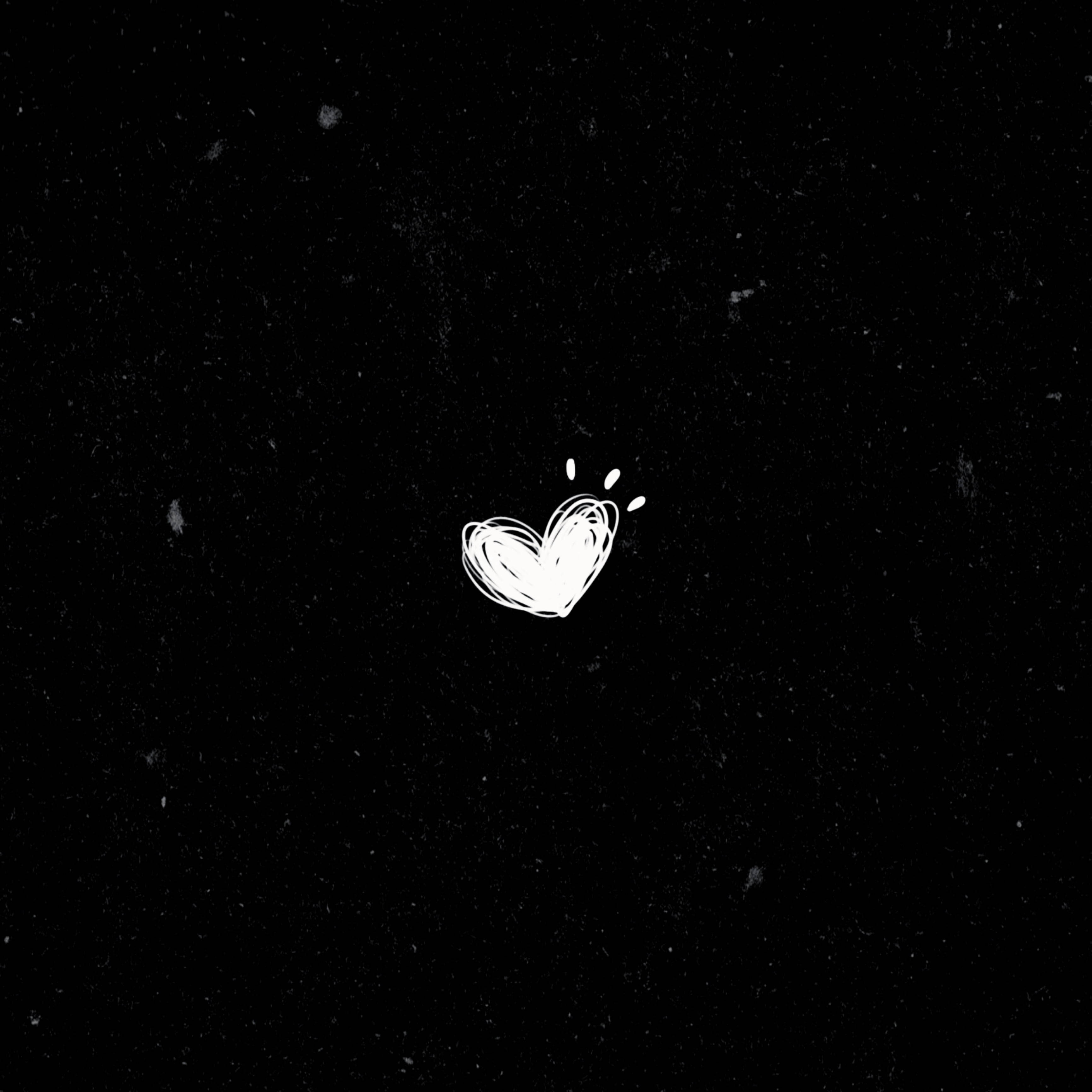 black heart aesthetic doodle, white hand-drawn heart, sparkles, 2K Desktop Wallpaper