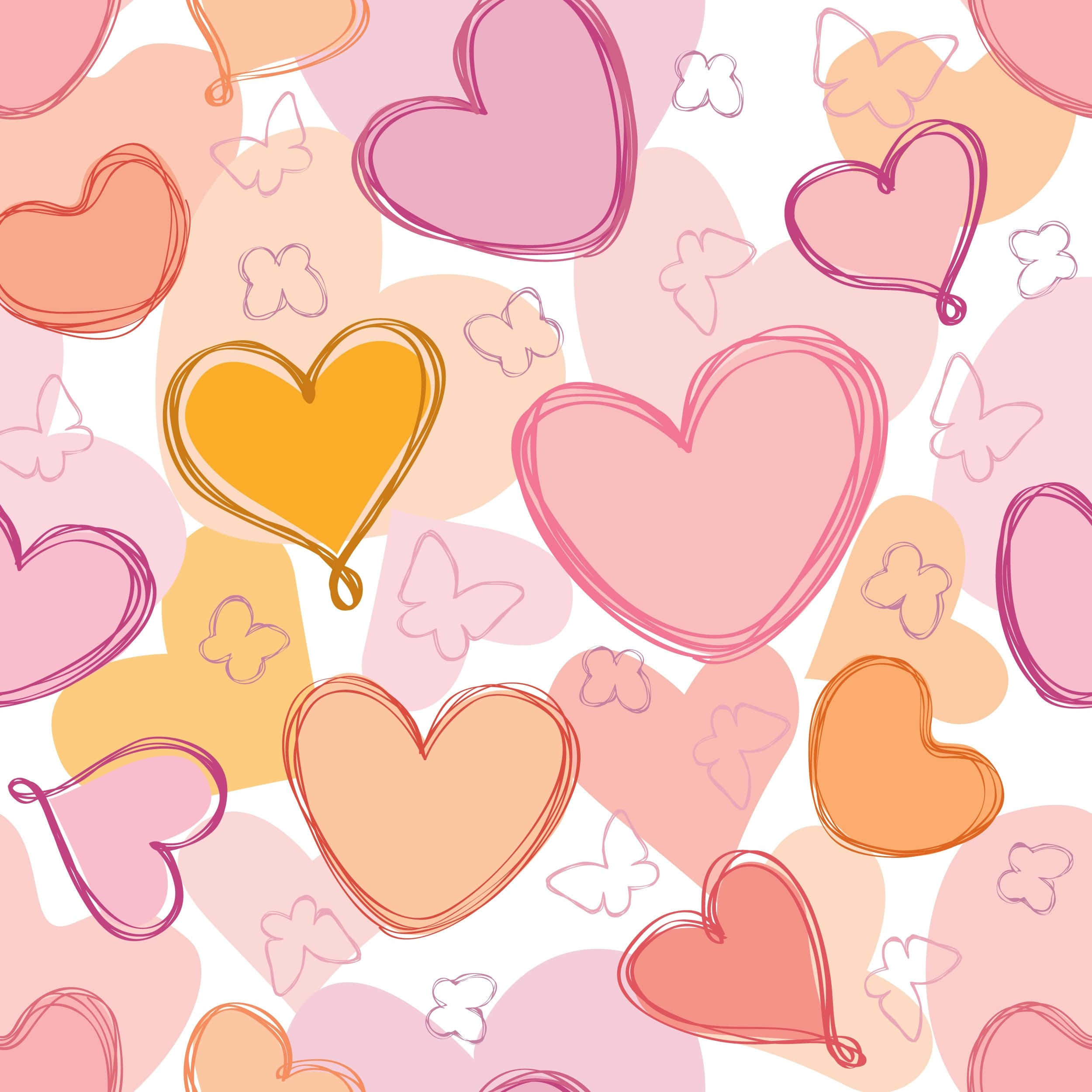 Heart Doodle, pastel hearts, butterflies, Full HD Desktop Wallpaper