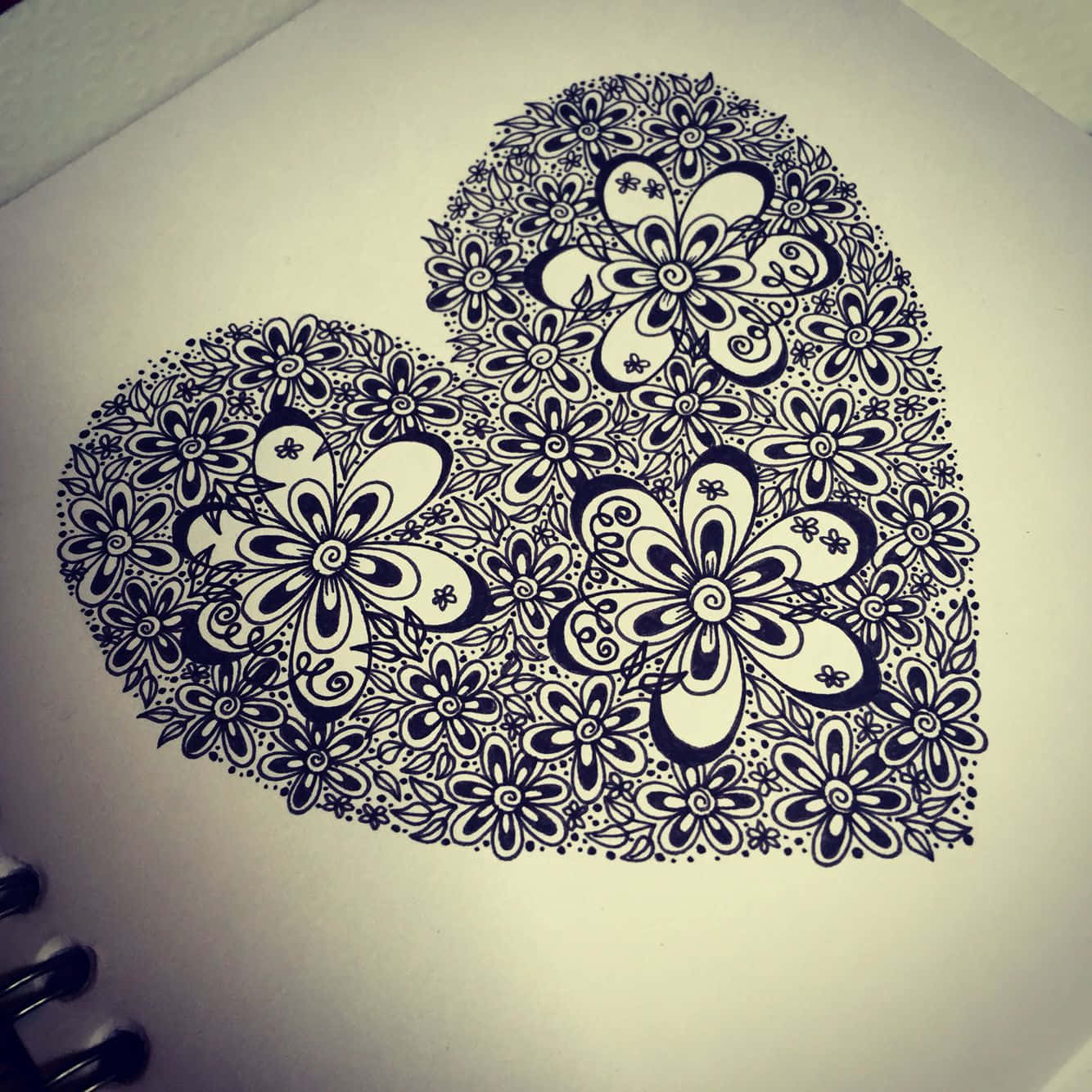 heart doodle, black ink, intricate floral patterns, HD Desktop Wallpaper