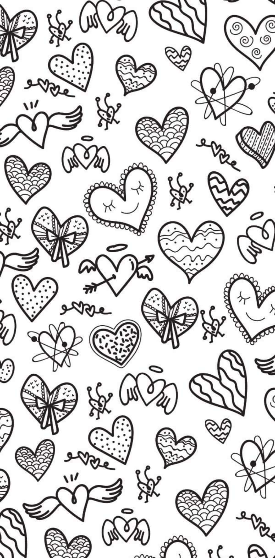 Heart Doodle, black and white, doodled hearts, HD Phone Wallpaper