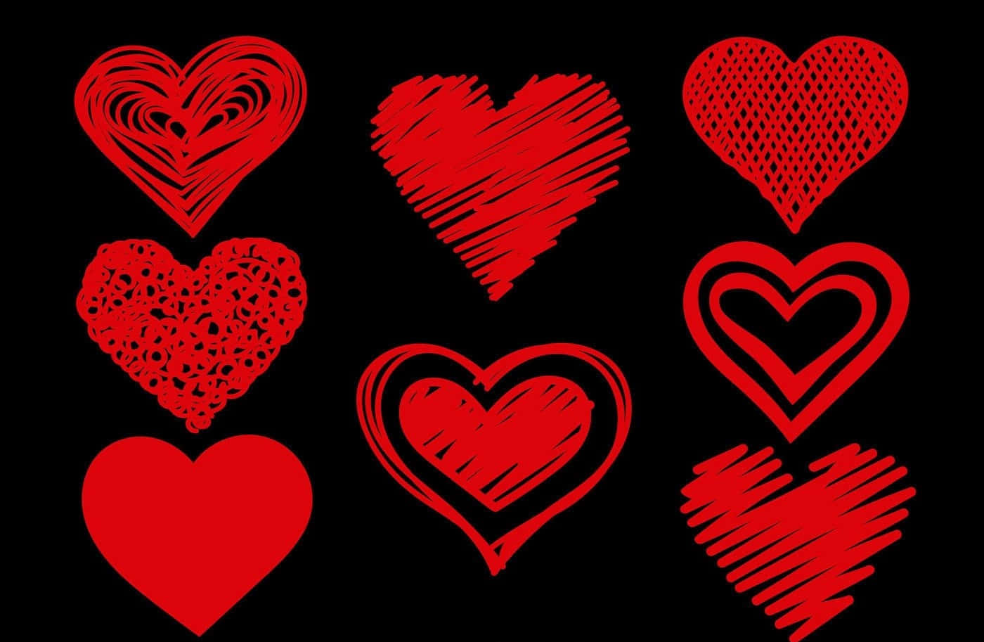 Heart Doodle, vibrant red hearts, hand-drawn styles, HD Desktop Wallpaper