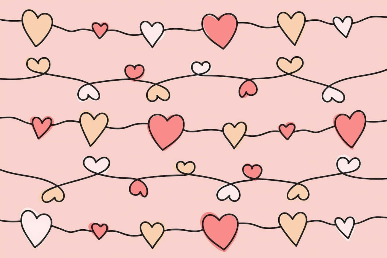 Heart Doodle, pastel hearts, pink beige, HD Desktop Wallpaper