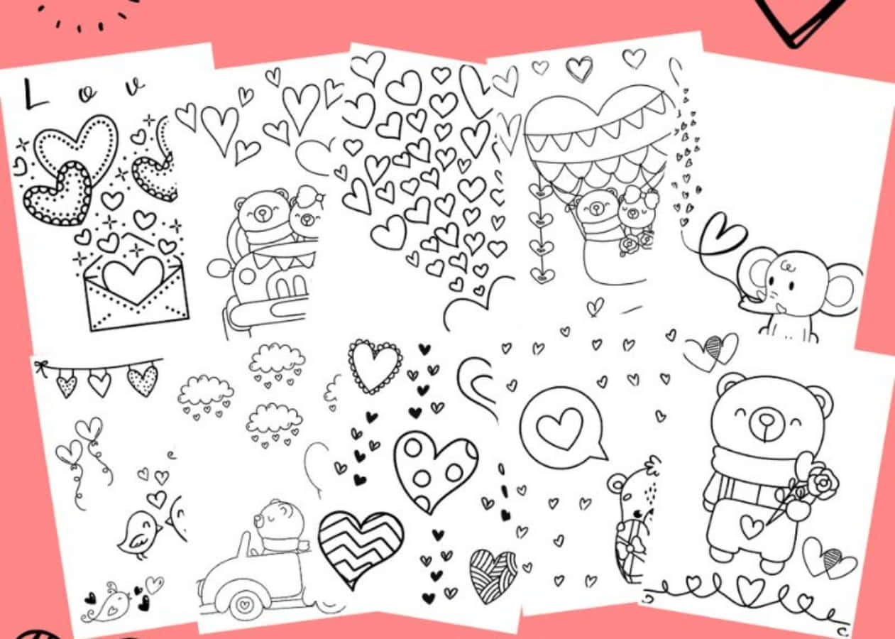 Heart Doodle, black and white line art, hearts, SD Desktop Wallpaper