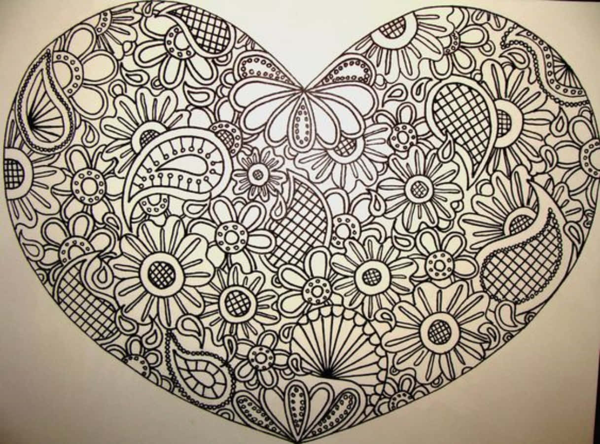 Heart Doodle, black ink, white paper, SD Desktop Wallpaper