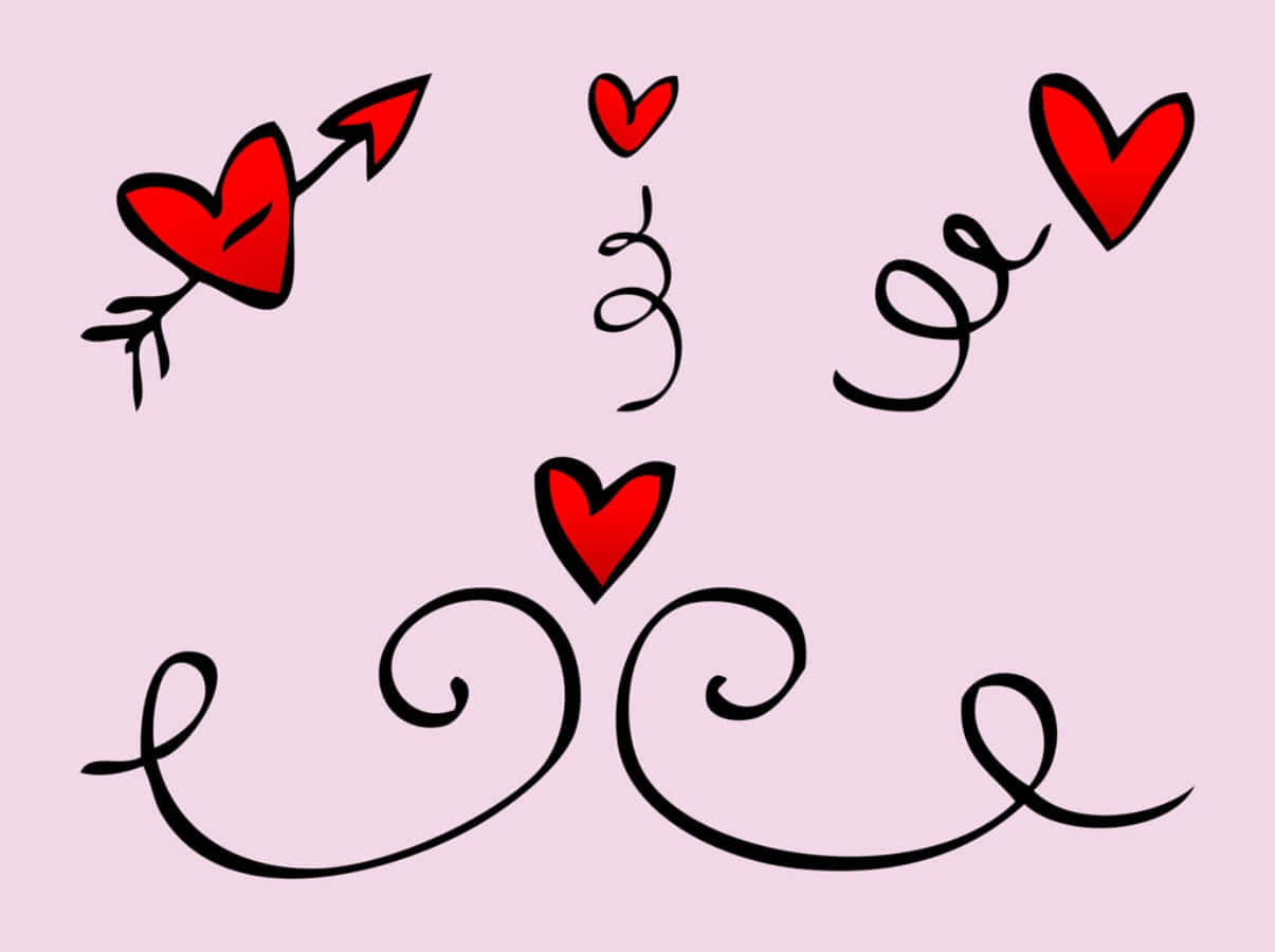 Heart Doodle, red hearts, black outlines, SD Desktop Wallpaper