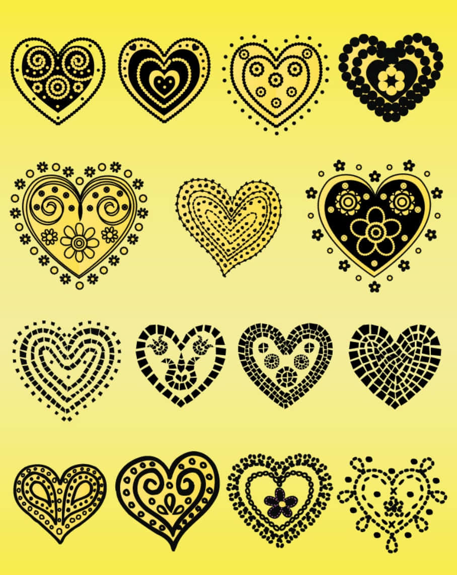 Heart Doodle, blue background, black hearts, SD Phone Wallpaper