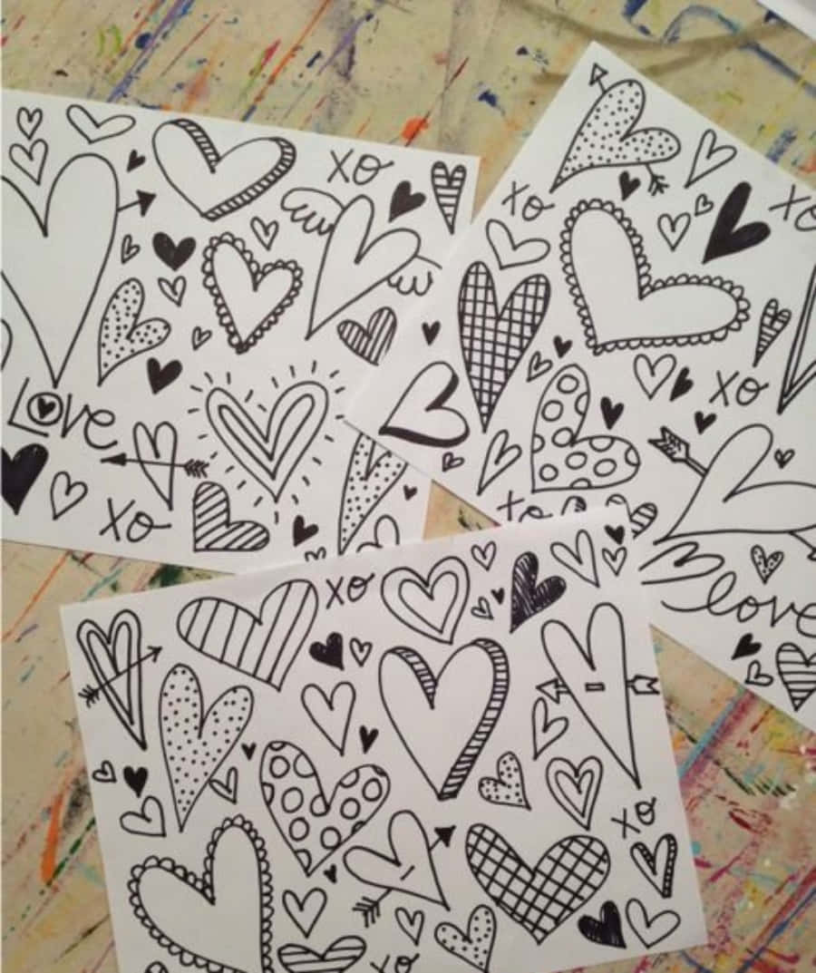 Heart Doodle, pink background, white sheets, SD Phone Wallpaper