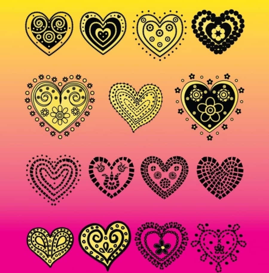 Heart Doodle, 900 x 915, black and yellow hearts, SD Phone Wallpaper