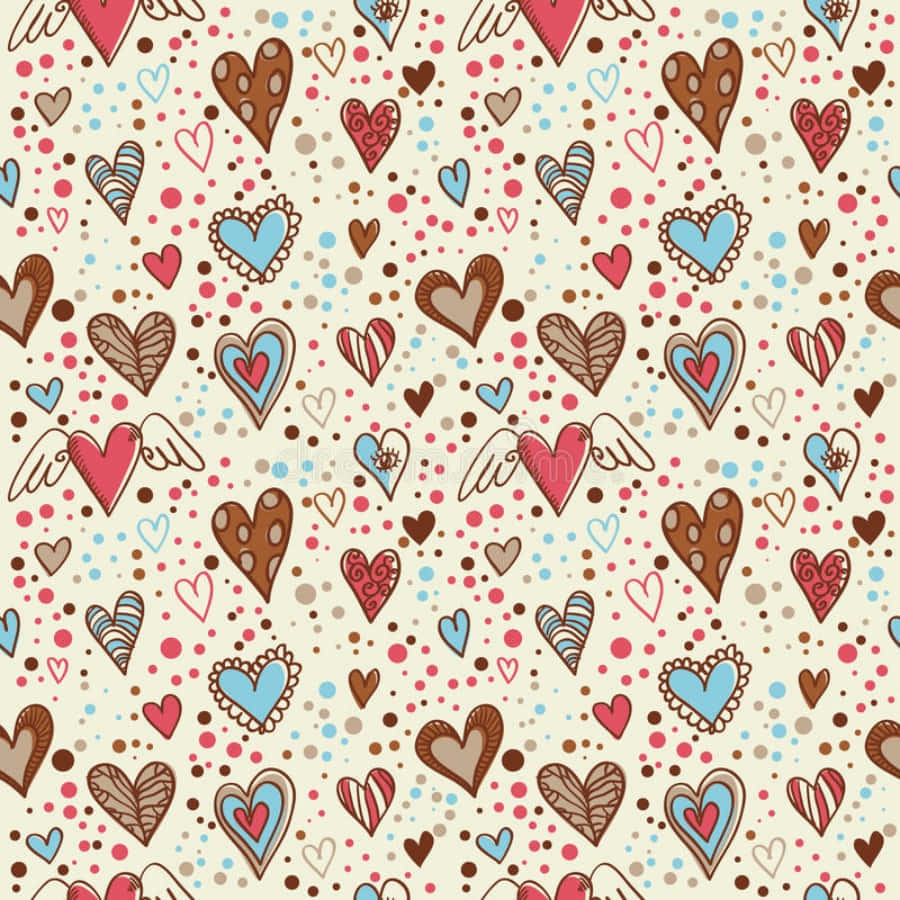 Heart Doodle, red brown, blue, SD Desktop Wallpaper