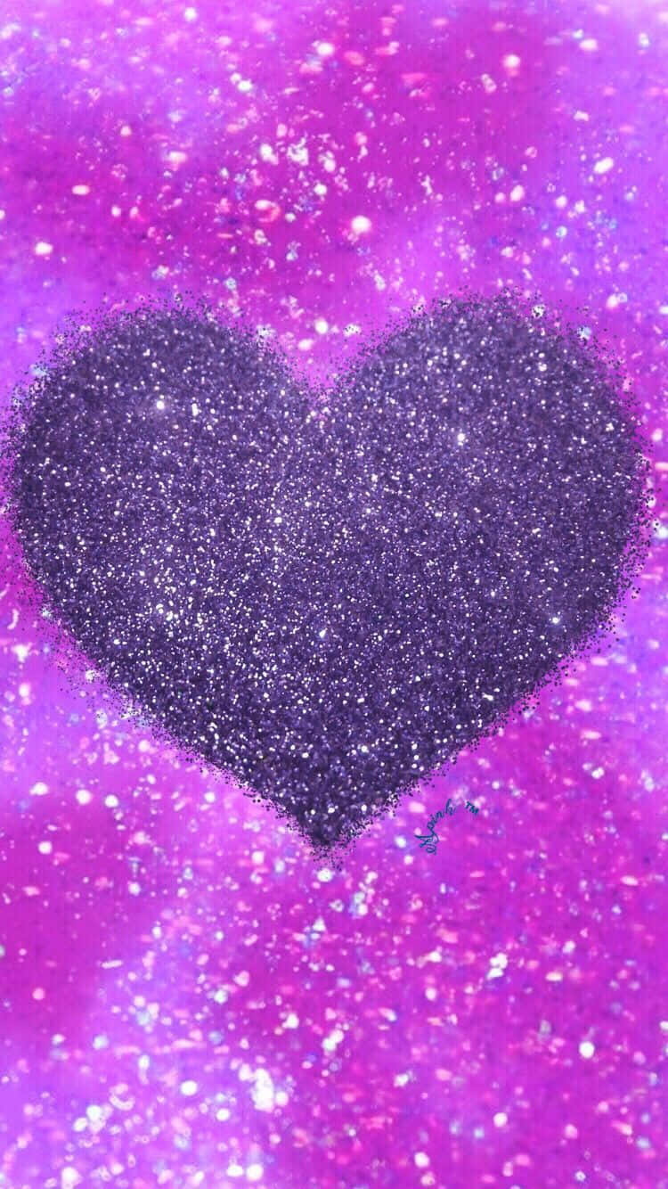 glitter pink hearts, purple heart, magenta cosmic background, HD Phone Wallpaper