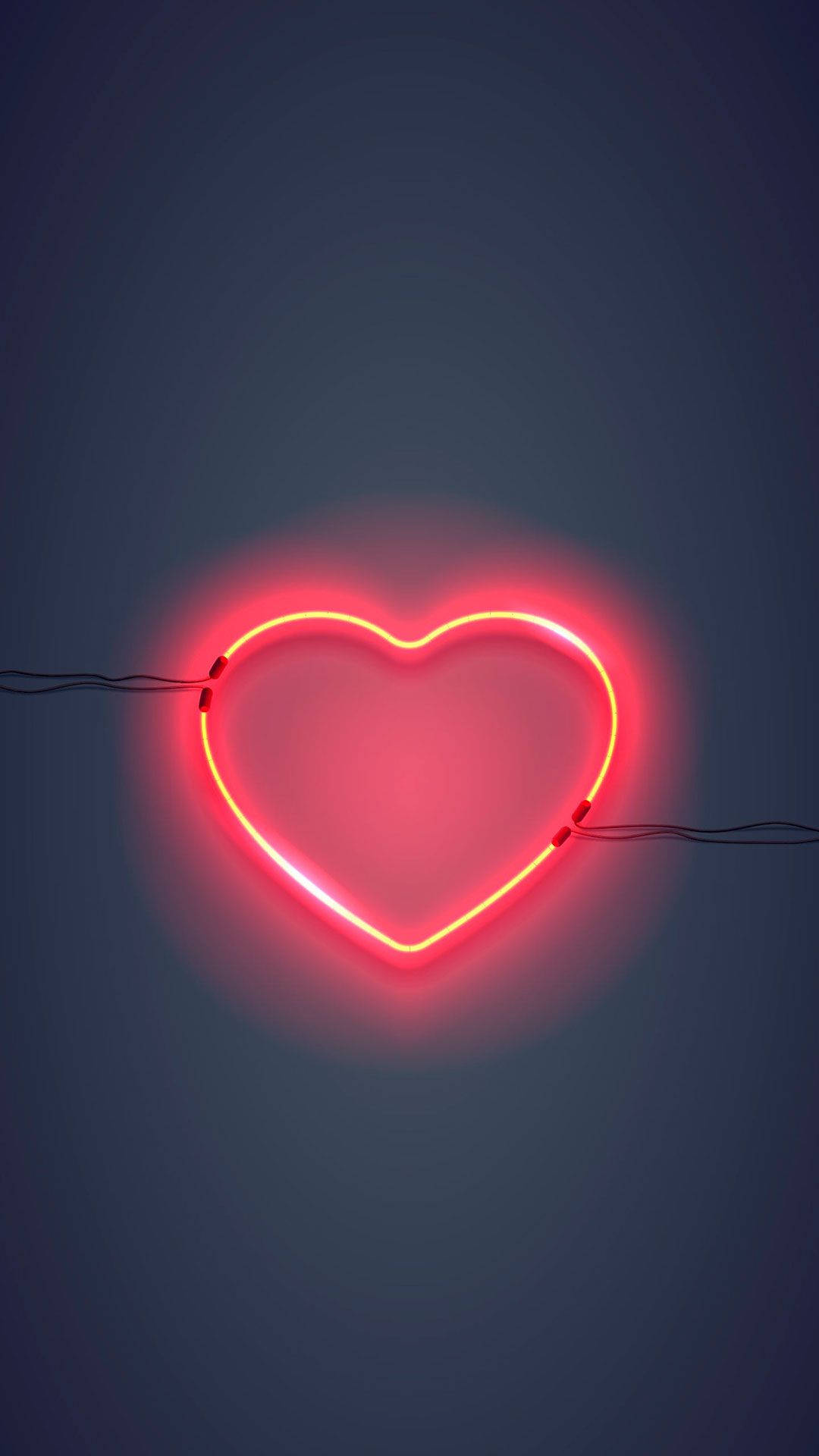 red neon heart sign, dark blue wall, glowing, Full HD Phone Wallpaper