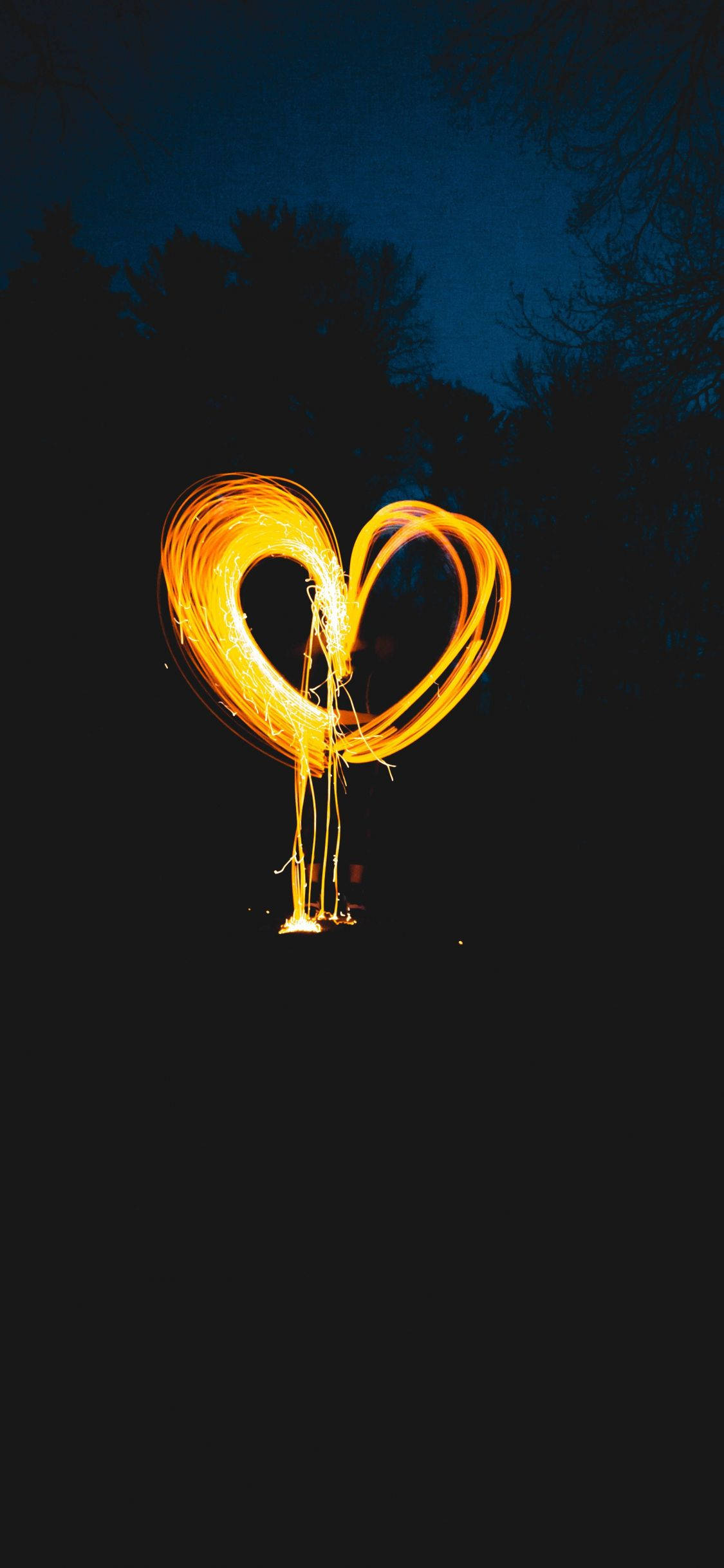Heart iPhone, glowing heart-shaped sparkler, dark night sky, Full HD Phone Wallpaper