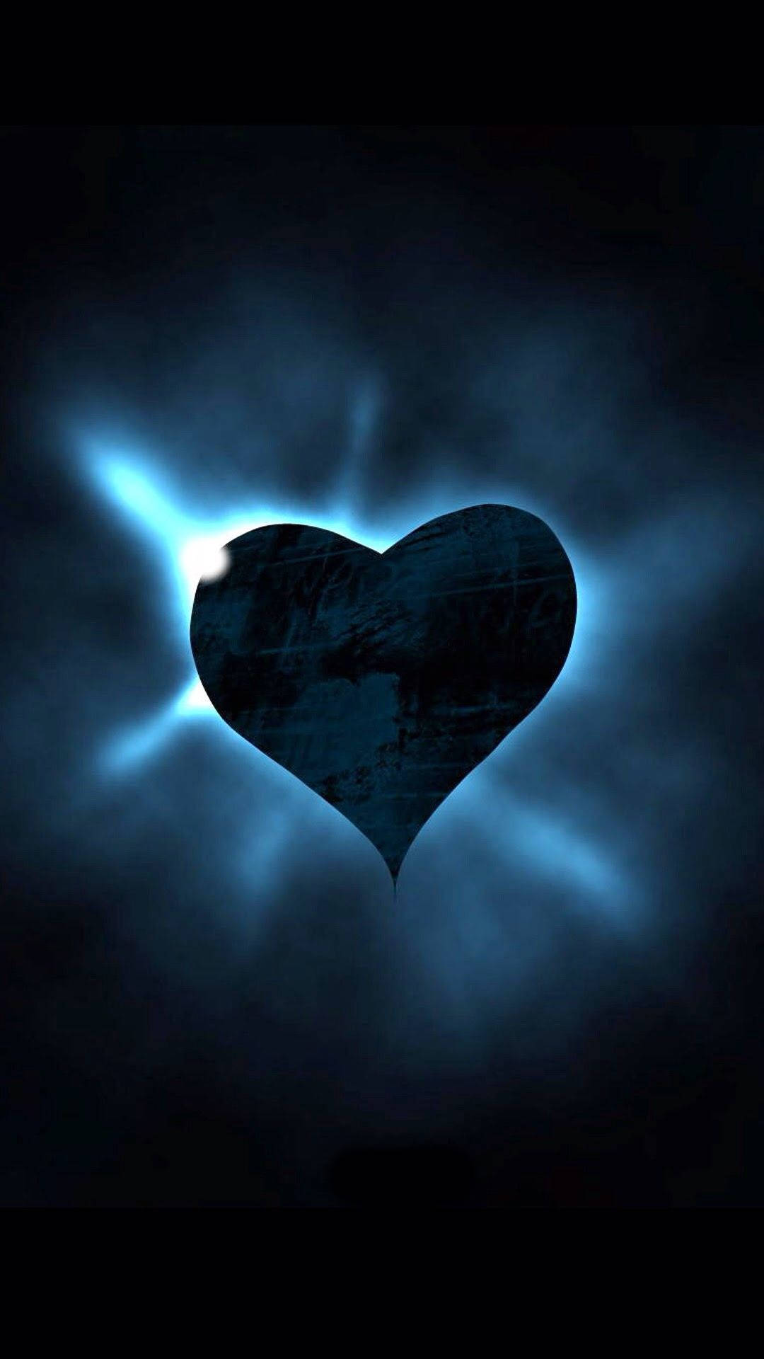 Heart iPhone, glowing blue heart silhouette, dark smoky background, Full HD Phone Wallpaper