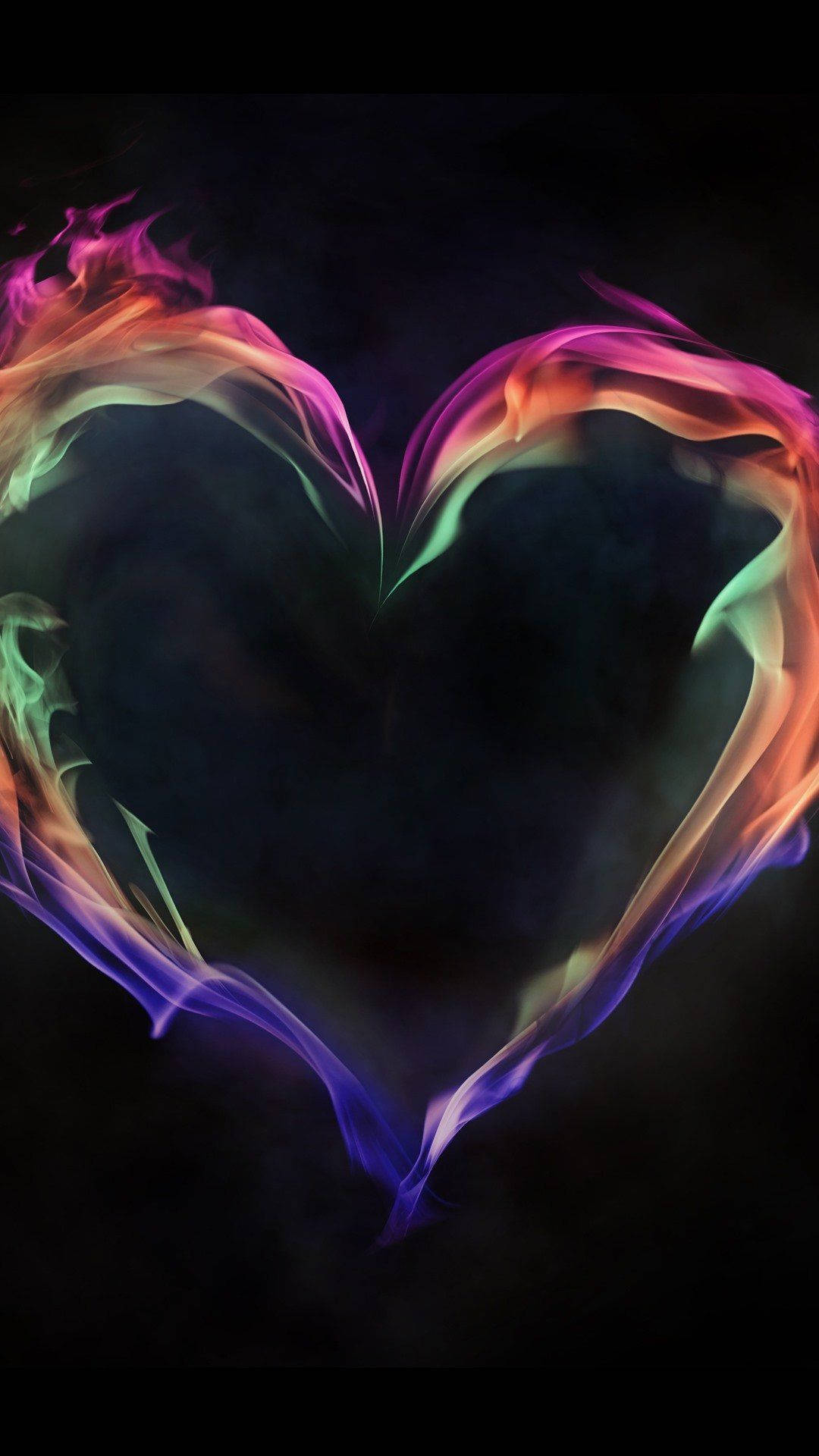 Heart iPhone, rainbow-colored smoke, dark background, Full HD Phone Wallpaper