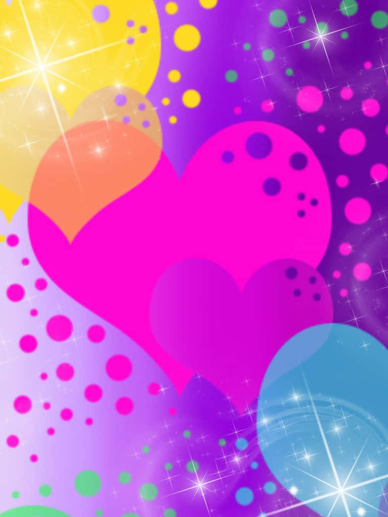 rainbow heart, vibrant overlapping hearts, colorful circles, SD Phone Wallpaper
