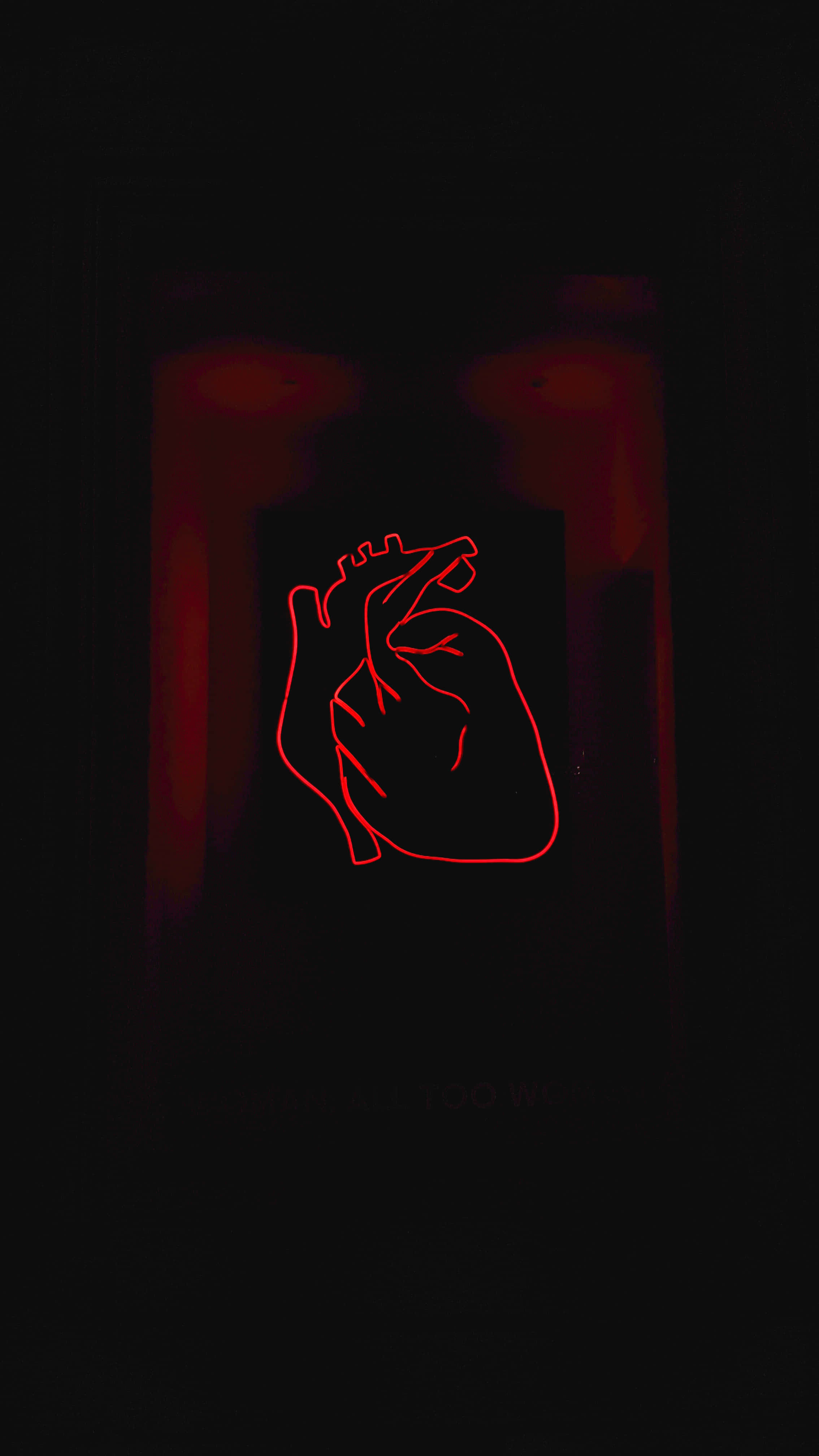 glowing red neon outline, human heart, pitch-black background, 4K Phone Wallpaper