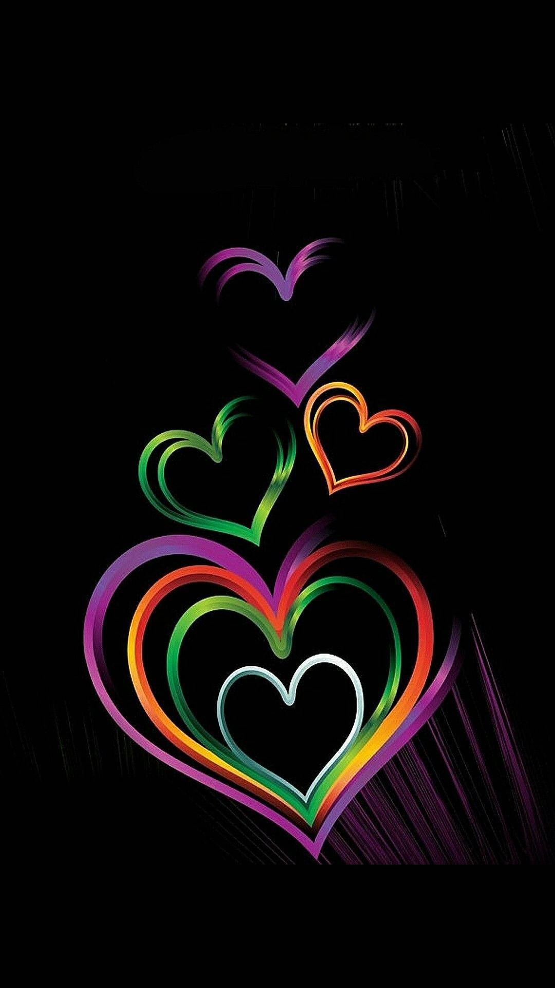 Heart iPhone, neon hearts, rainbow hues, Full HD Phone Wallpaper