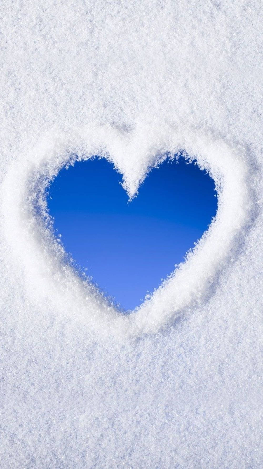 heart-shaped hole, fresh snow, vibrant blue sky, HD Phone Wallpaper