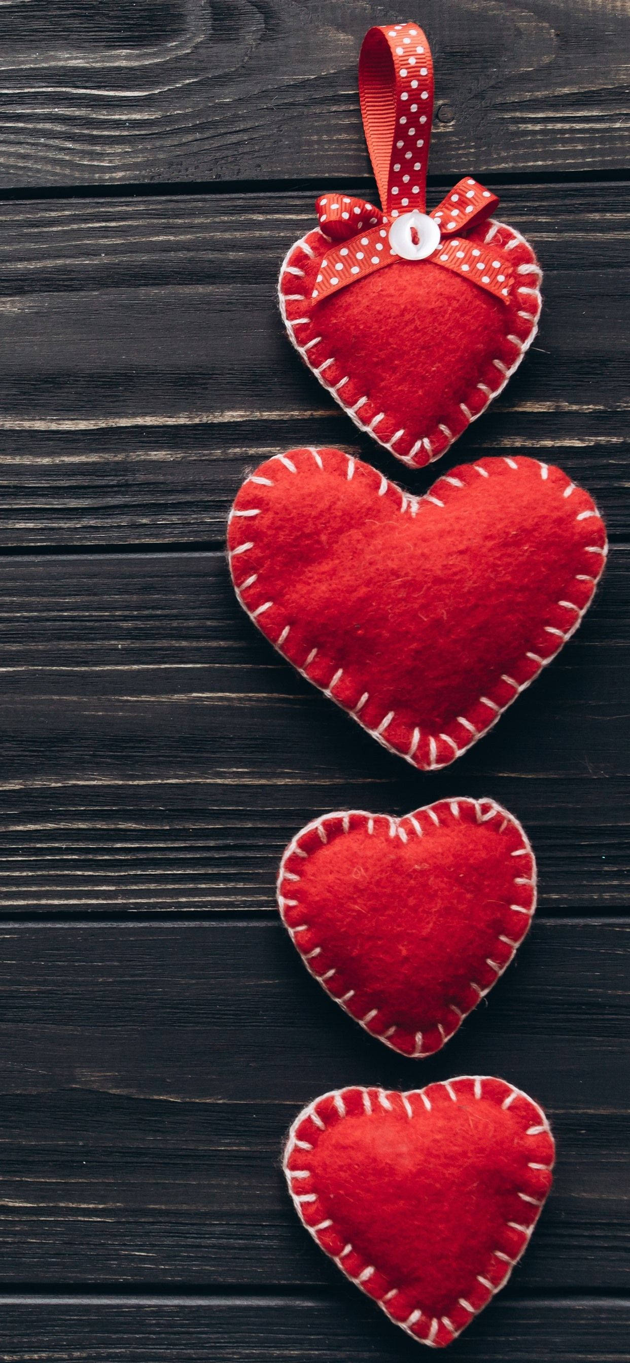 Heart iPhone, red felt hearts, white stitching, 2K Phone Wallpaper