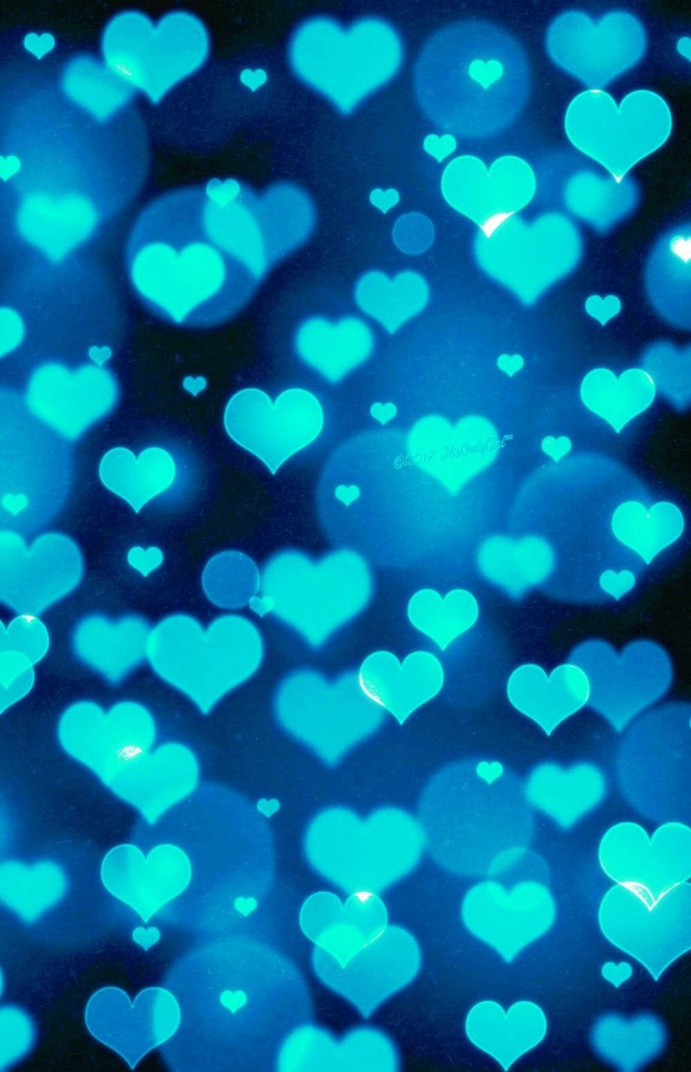 Vibrant Heart iPhone Theme, glowing turquoise hearts, deep blue bokeh background, HD Phone Wallpaper